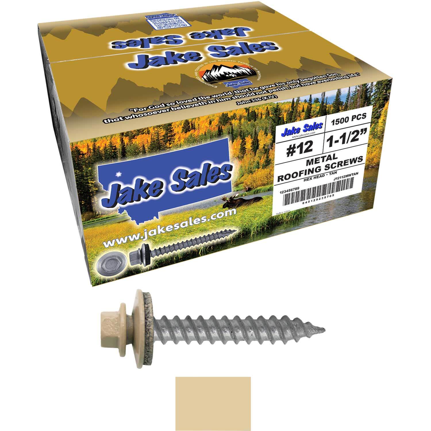 #12 x 1-1/2" RE-GRIP METAL ROOFING SCREWS - Hex Washer Head - Self starting/self tapping - EPDM washer. Colored head. - Image 120