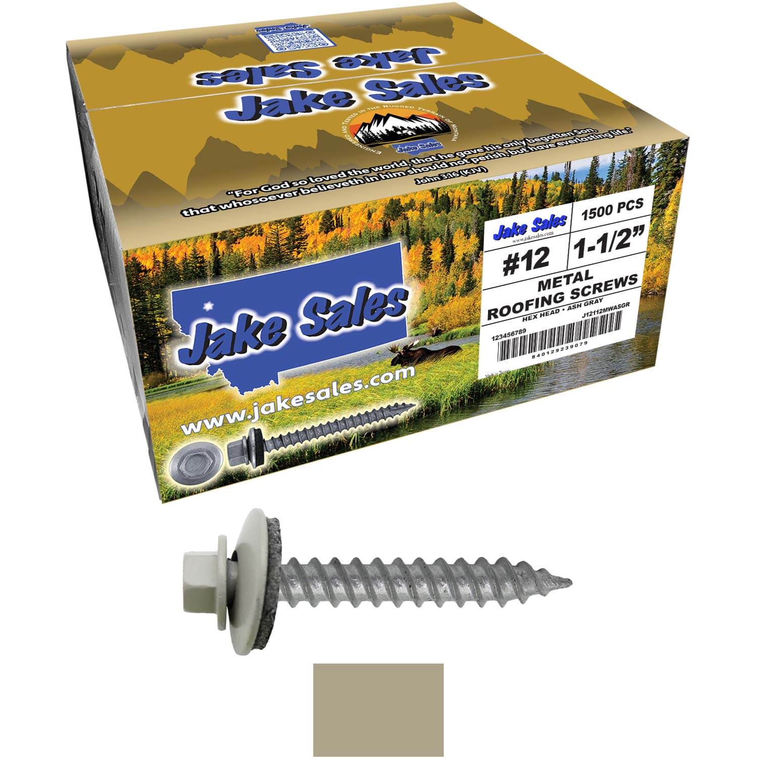 #12 x 1-1/2" RE-GRIP METAL ROOFING SCREWS - Hex Washer Head - Self starting/self tapping - EPDM washer. Colored head. - Image 49