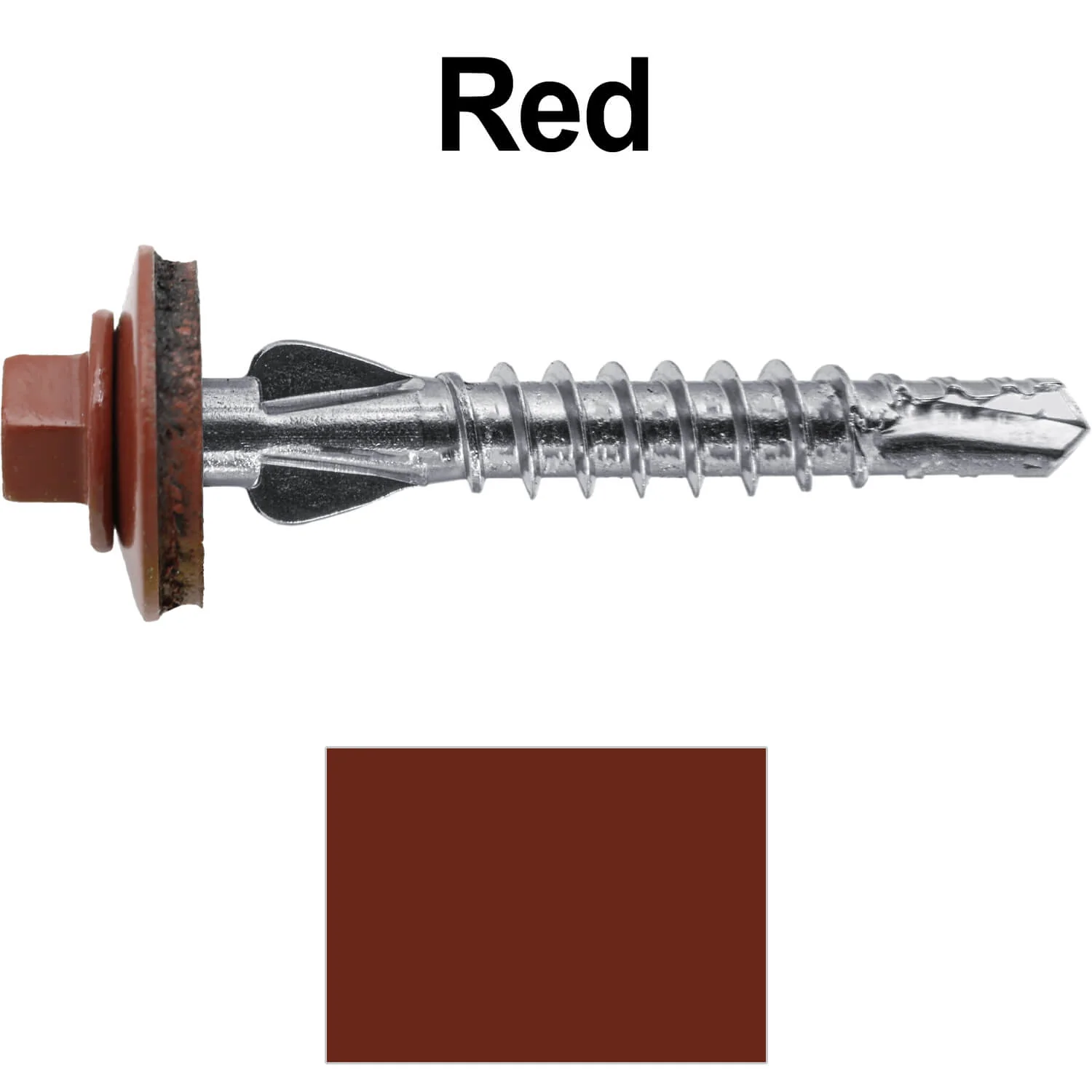 12 X 1-1/2" PFP STAINLESS STEEL Fastener - 1/4" Washer Hex Head - #3 Drill Point Tip -  For Polycarbonite, Fiberglass and PVC sheeting. Colored head. - Image 109