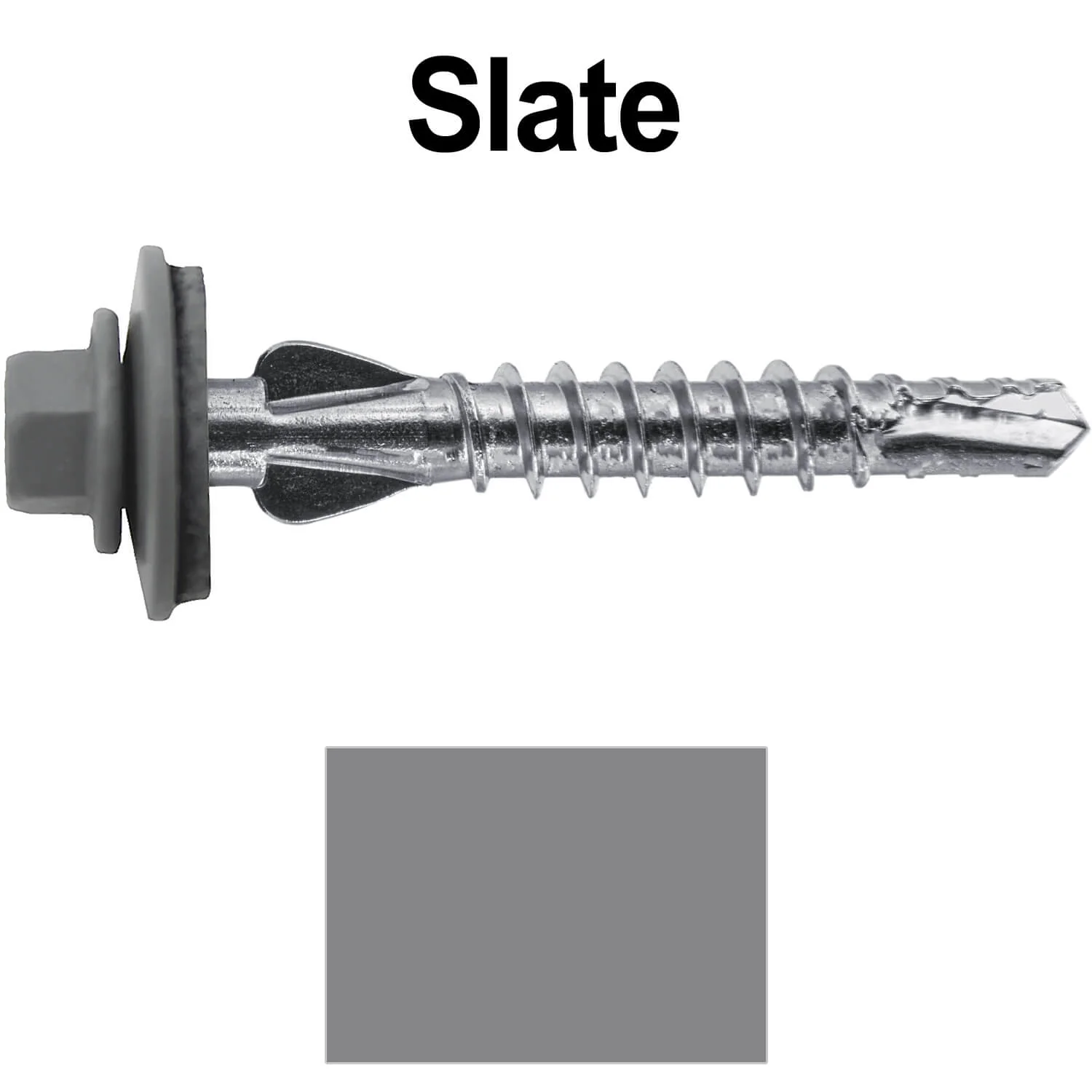 12 X 1-1/2" PFP STAINLESS STEEL Fastener - 1/4" Washer Hex Head - #3 Drill Point Tip -  For Polycarbonite, Fiberglass and PVC sheeting. Colored head. - Image 111