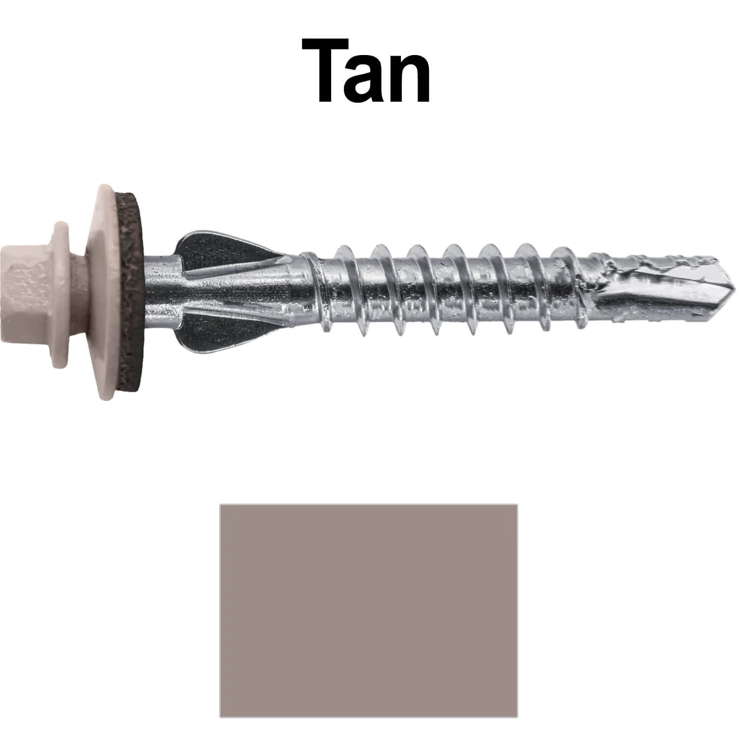 12 X 1-1/2" PFP STAINLESS STEEL Fastener - 1/4" Washer Hex Head - #3 Drill Point Tip -  For Polycarbonite, Fiberglass and PVC sheeting. Colored head. - Image 118