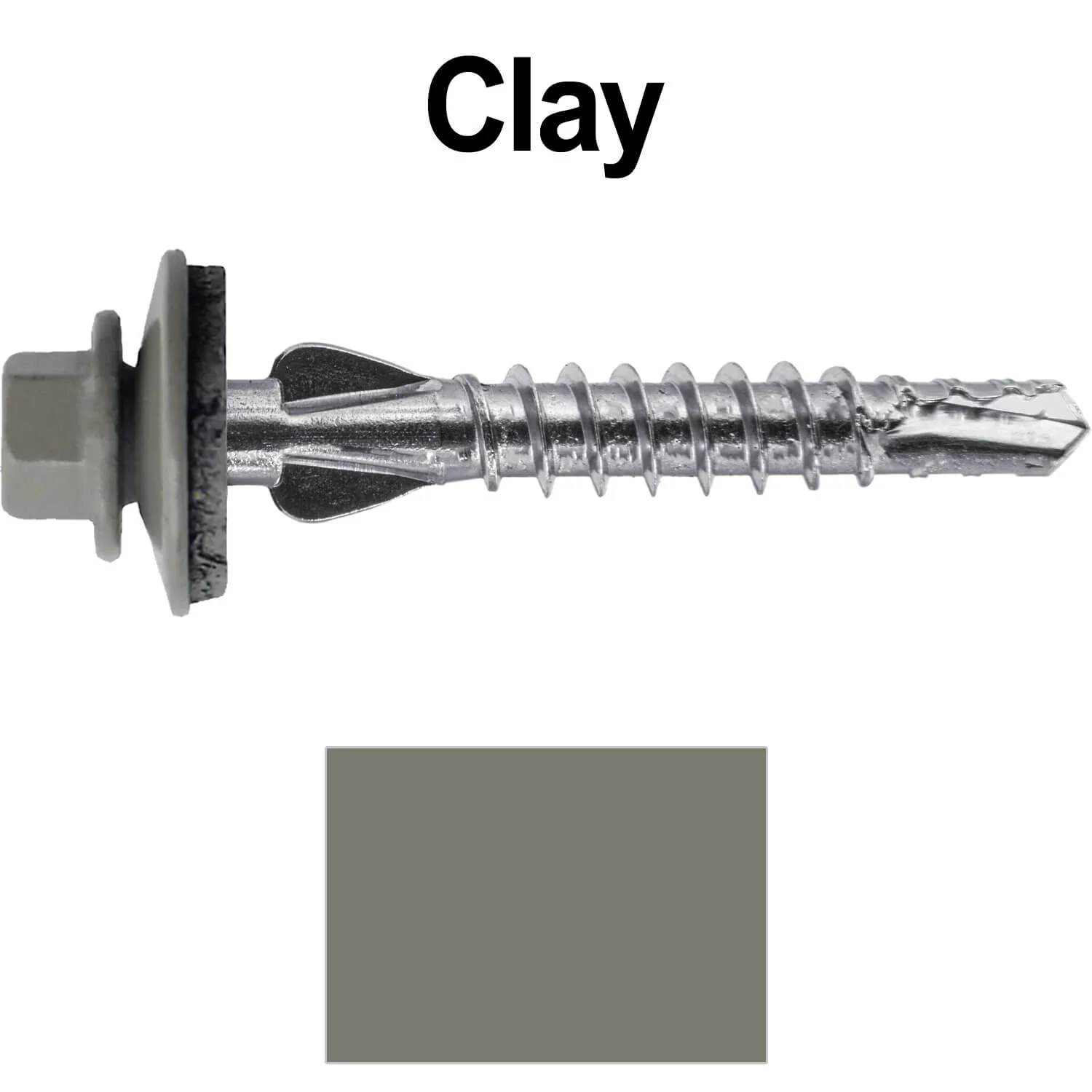 12 X 1-1/2" PFP STAINLESS STEEL Fastener - 1/4" Washer Hex Head - #3 Drill Point Tip -  For Polycarbonite, Fiberglass and PVC sheeting. Colored head. - Image 32