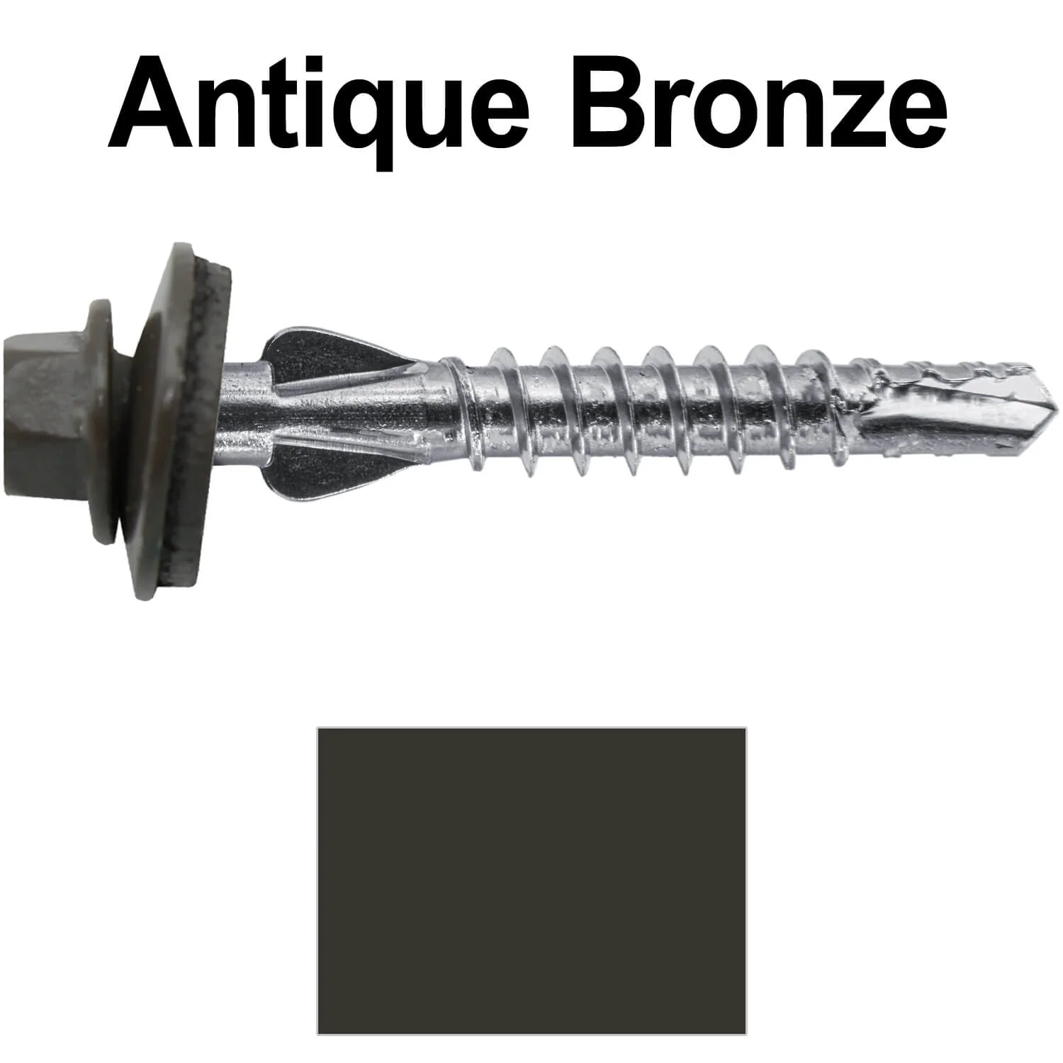 12 X 1-1/2" PFP STAINLESS STEEL Fastener - 1/4" Washer Hex Head - #3 Drill Point Tip -  For Polycarbonite, Fiberglass and PVC sheeting. Colored head. - Image 48