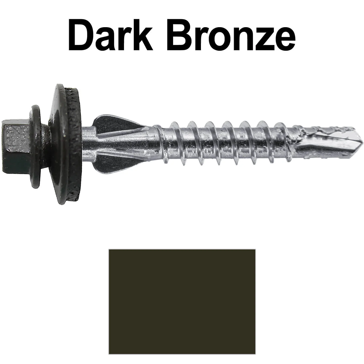 12 X 1-1/2" PFP STAINLESS STEEL Fastener - 1/4" Washer Hex Head - #3 Drill Point Tip -  For Polycarbonite, Fiberglass and PVC sheeting. Colored head. - Image 6