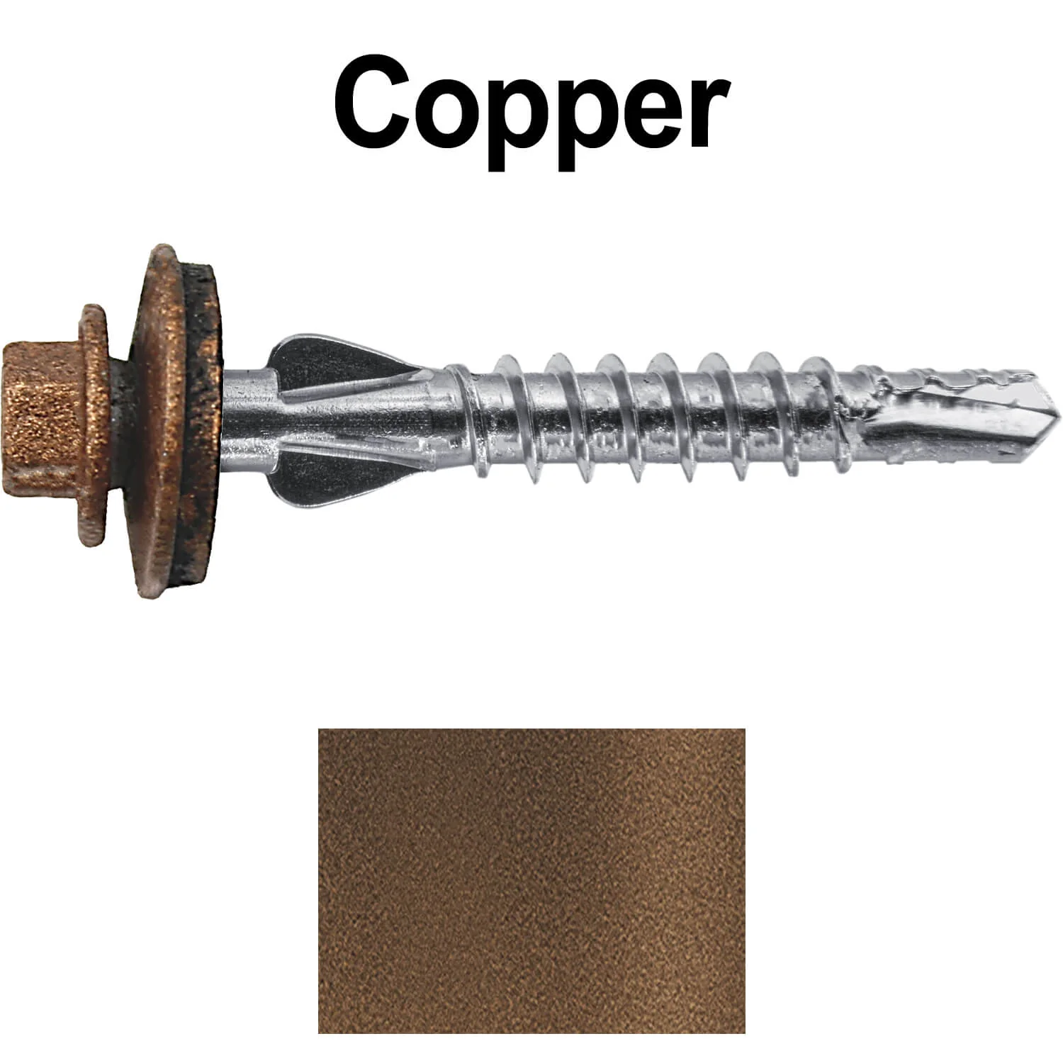12 X 1-1/2" PFP STAINLESS STEEL Fastener - 1/4" Washer Hex Head - #3 Drill Point Tip -  For Polycarbonite, Fiberglass and PVC sheeting. Colored head. - Image 68