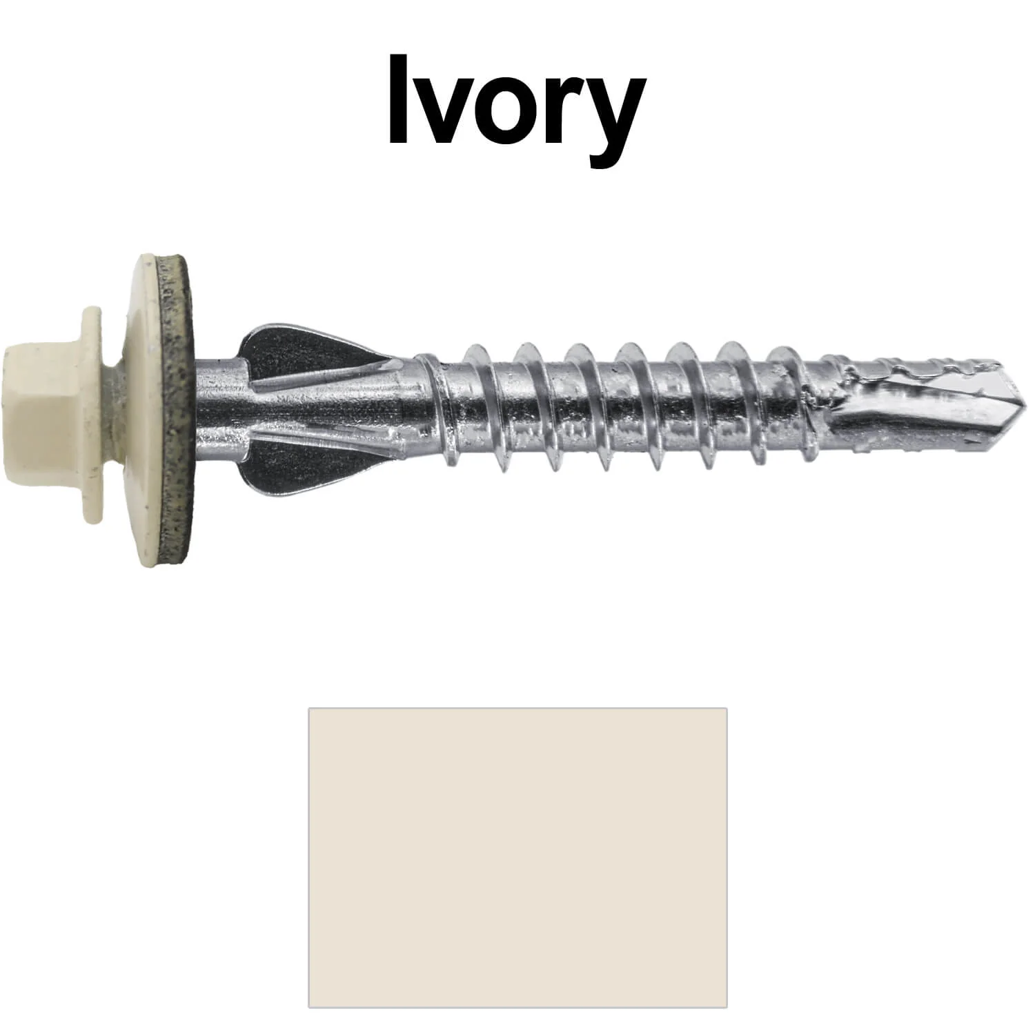 12 X 1-1/2" PFP STAINLESS STEEL Fastener - 1/4" Washer Hex Head - #3 Drill Point Tip -  For Polycarbonite, Fiberglass and PVC sheeting. Colored head. - Image 91