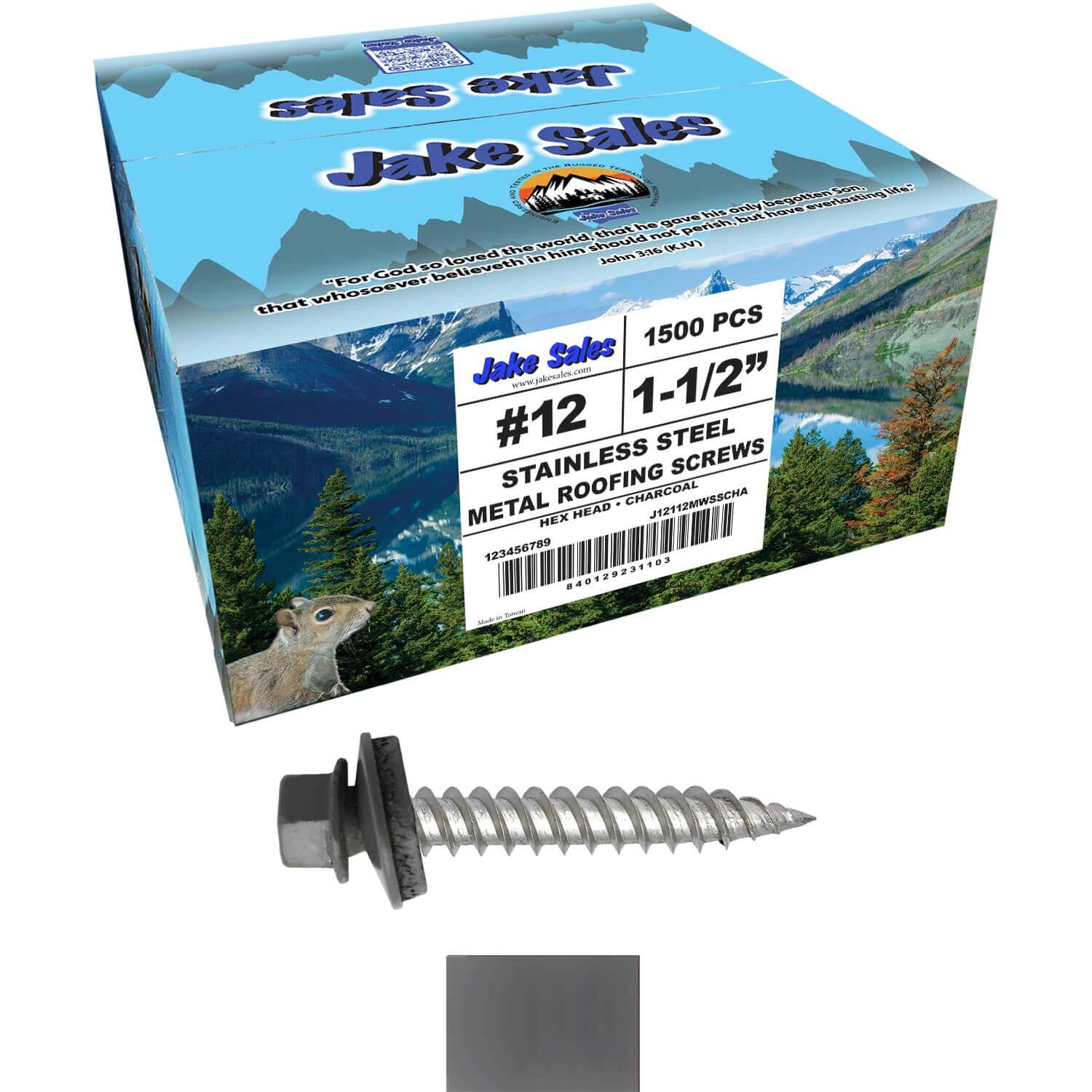12 x 1-1/2" Stainless Steel Metal Roofing Screw - Hex Washer Head - Self starting/self tapping - EPDM washer. Colored head. - Image 108