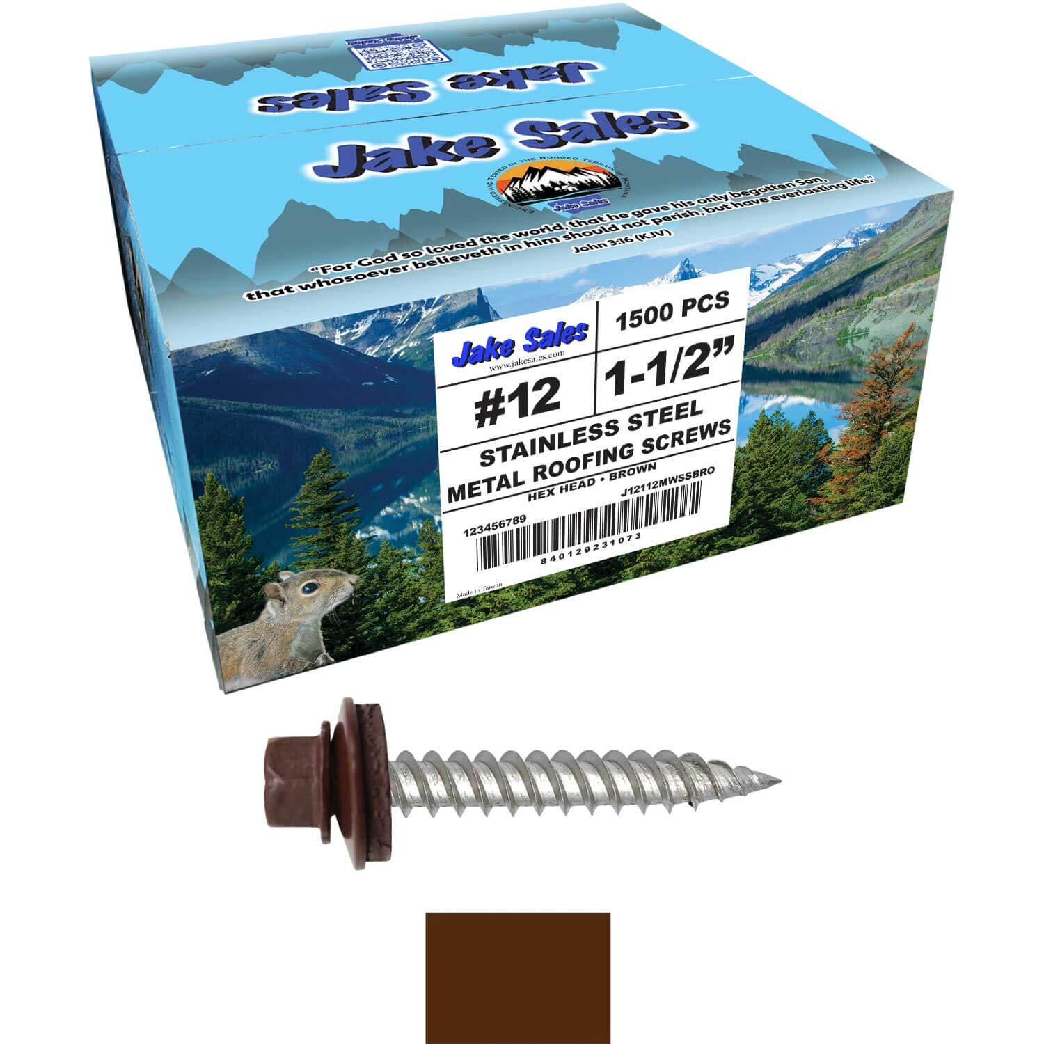 12 x 1-1/2" Stainless Steel Metal Roofing Screw - Hex Washer Head - Self starting/self tapping - EPDM washer. Colored head. - Image 109