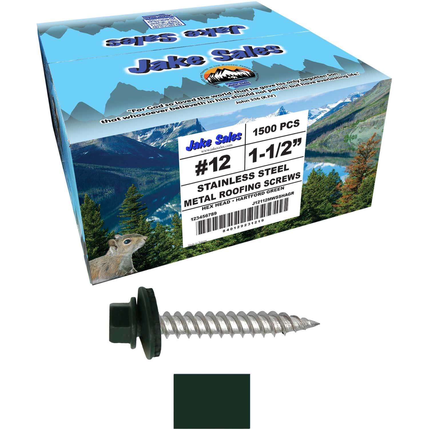 12 x 1-1/2" Stainless Steel Metal Roofing Screw - Hex Washer Head - Self starting/self tapping - EPDM washer. Colored head. - Image 113