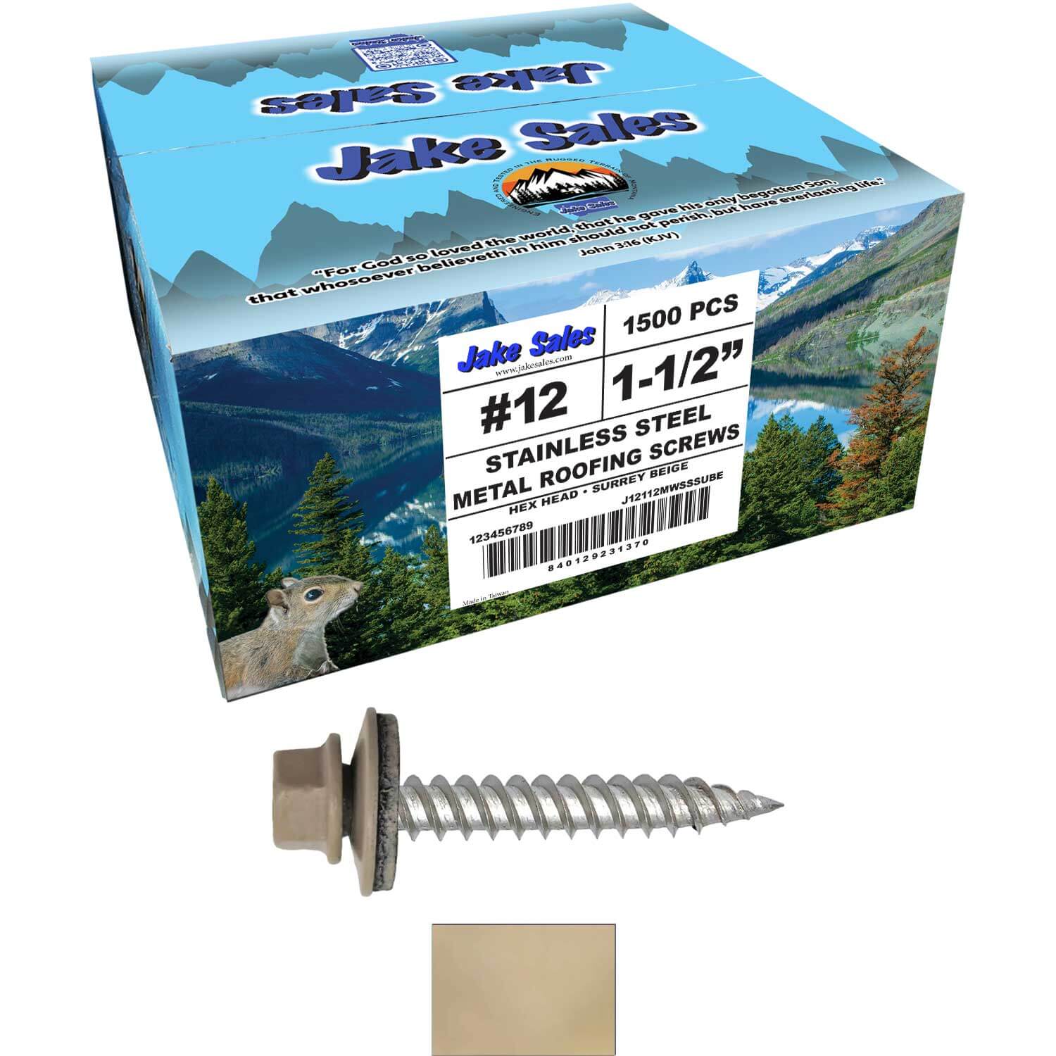 12 x 1-1/2" Stainless Steel Metal Roofing Screw - Hex Washer Head - Self starting/self tapping - EPDM washer. Colored head. - Image 121