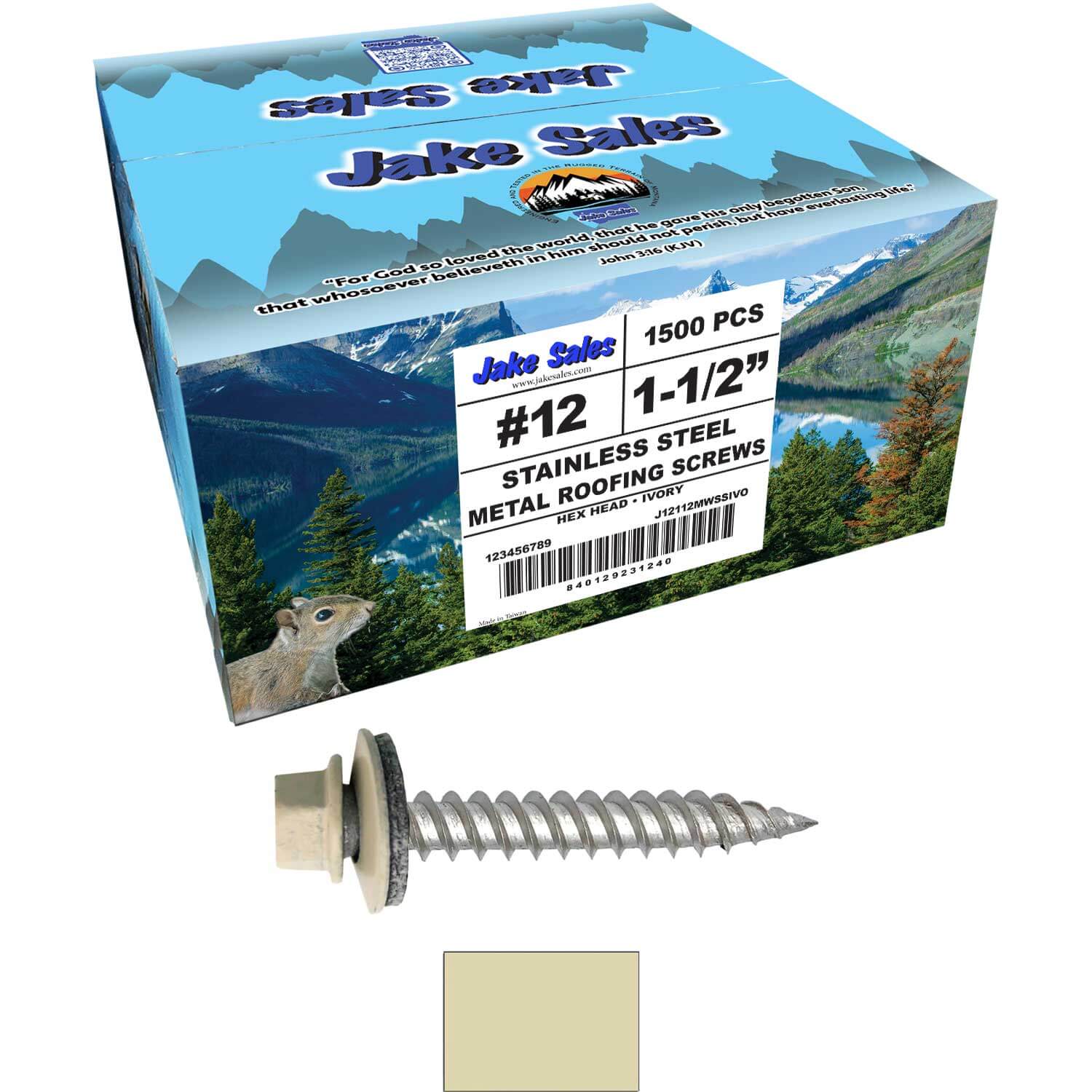 12 x 1-1/2" Stainless Steel Metal Roofing Screw - Hex Washer Head - Self starting/self tapping - EPDM washer. Colored head. - Image 56