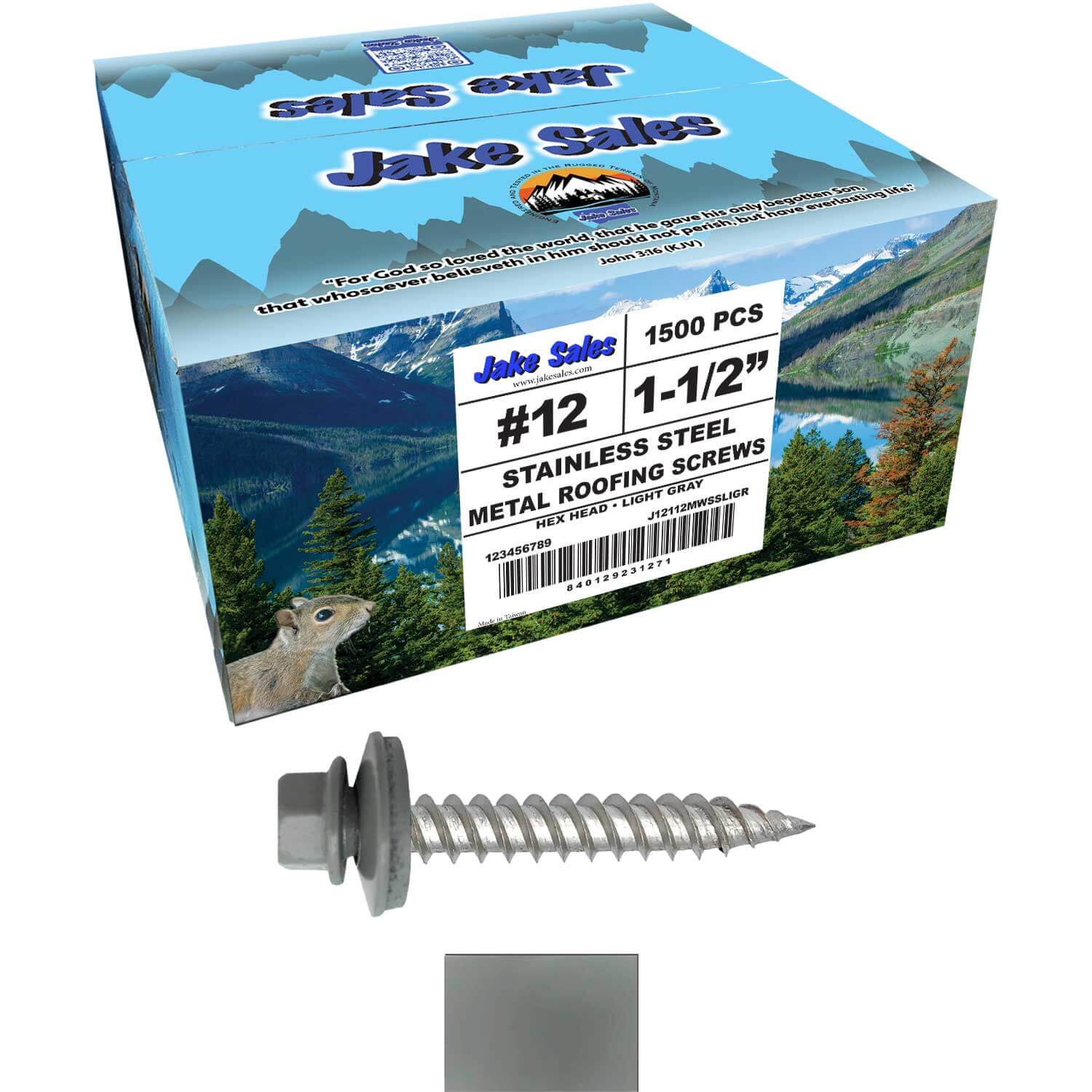 12 x 1-1/2" Stainless Steel Metal Roofing Screw - Hex Washer Head - Self starting/self tapping - EPDM washer. Colored head. - Image 66