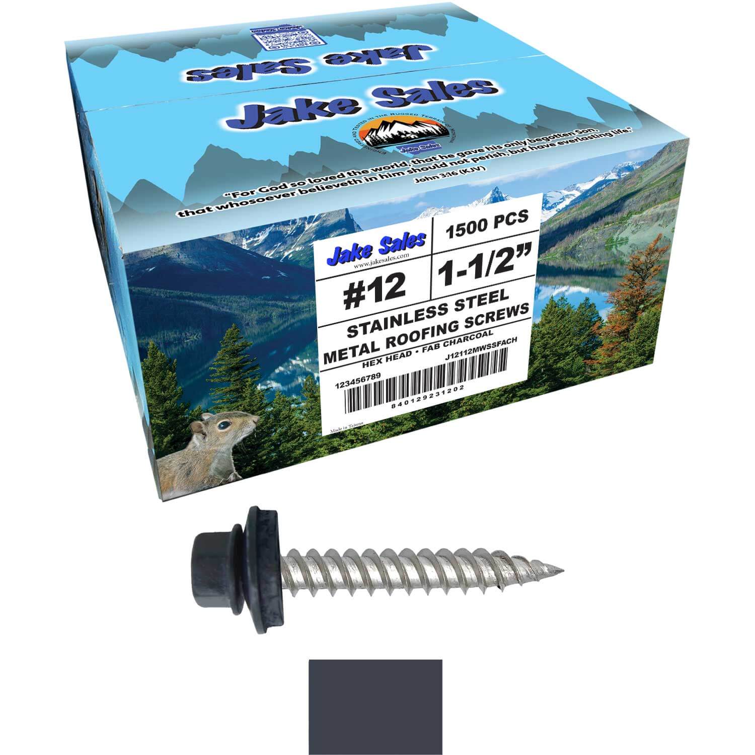 12 x 1-1/2" Stainless Steel Metal Roofing Screw - Hex Washer Head - Self starting/self tapping - EPDM washer. Colored head. - Image 67