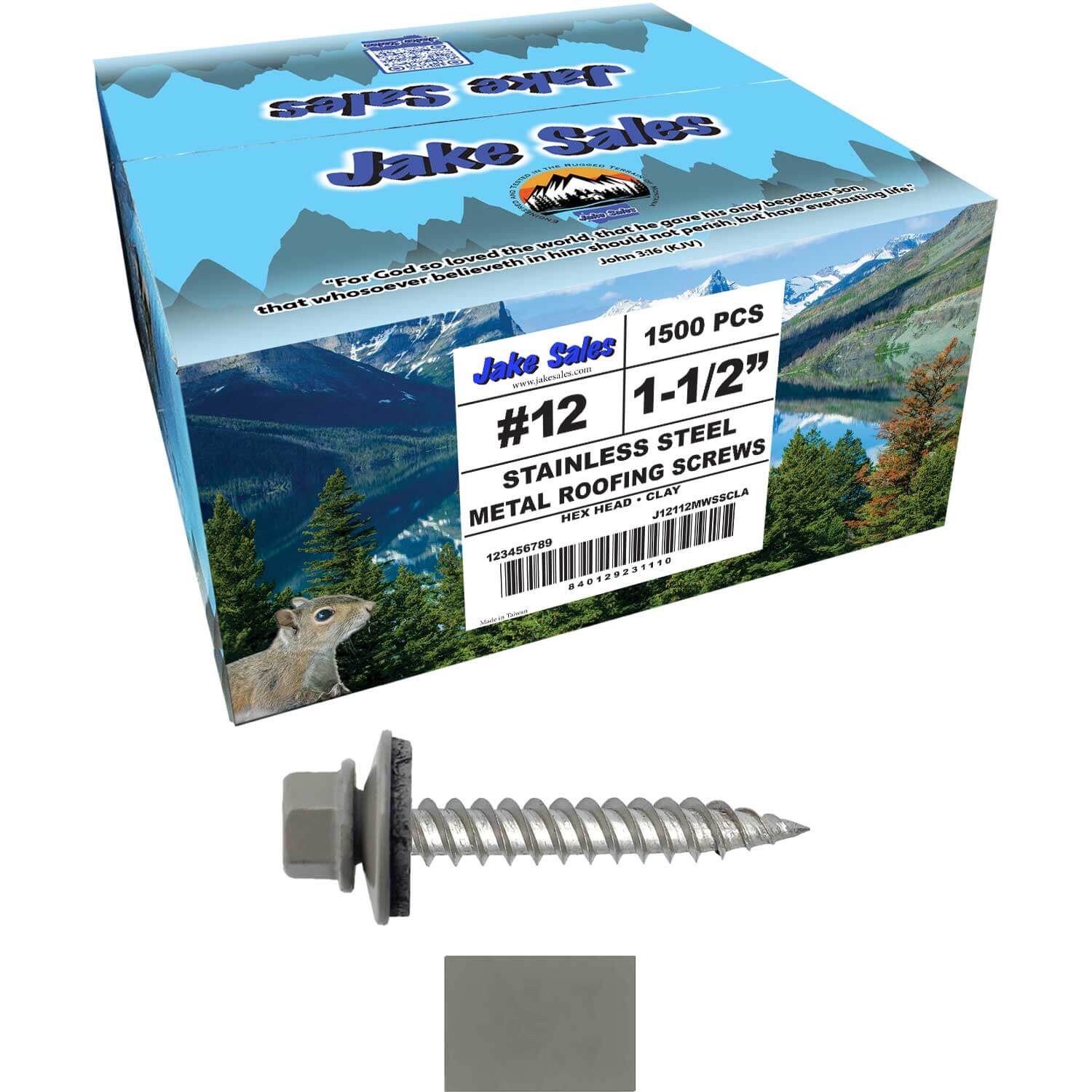 12 x 1-1/2" Stainless Steel Metal Roofing Screw - Hex Washer Head - Self starting/self tapping - EPDM washer. Colored head. - Image 69