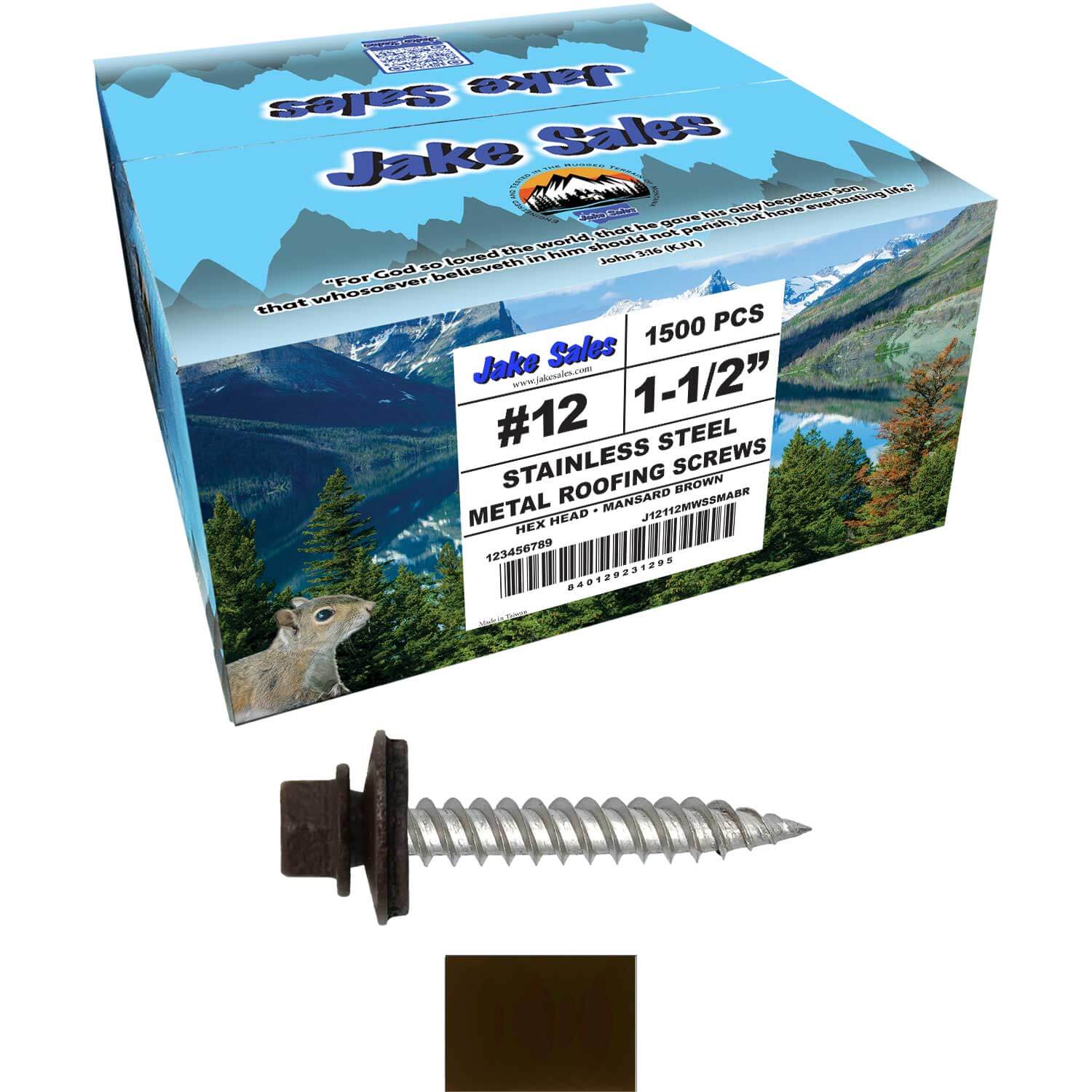 12 x 1-1/2" Stainless Steel Metal Roofing Screw - Hex Washer Head - Self starting/self tapping - EPDM washer. Colored head. - Image 78