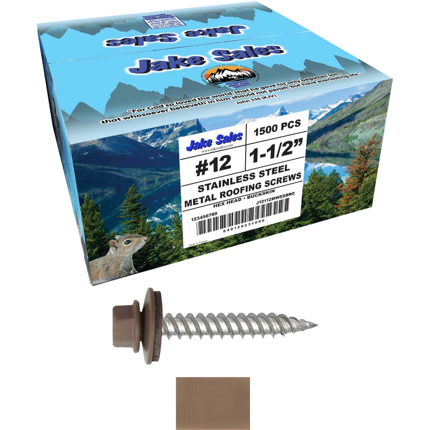 12 x 1-1/2" Stainless Steel Metal Roofing Screw - Hex Washer Head - Self starting/self tapping - EPDM washer. Colored head. - Image 81