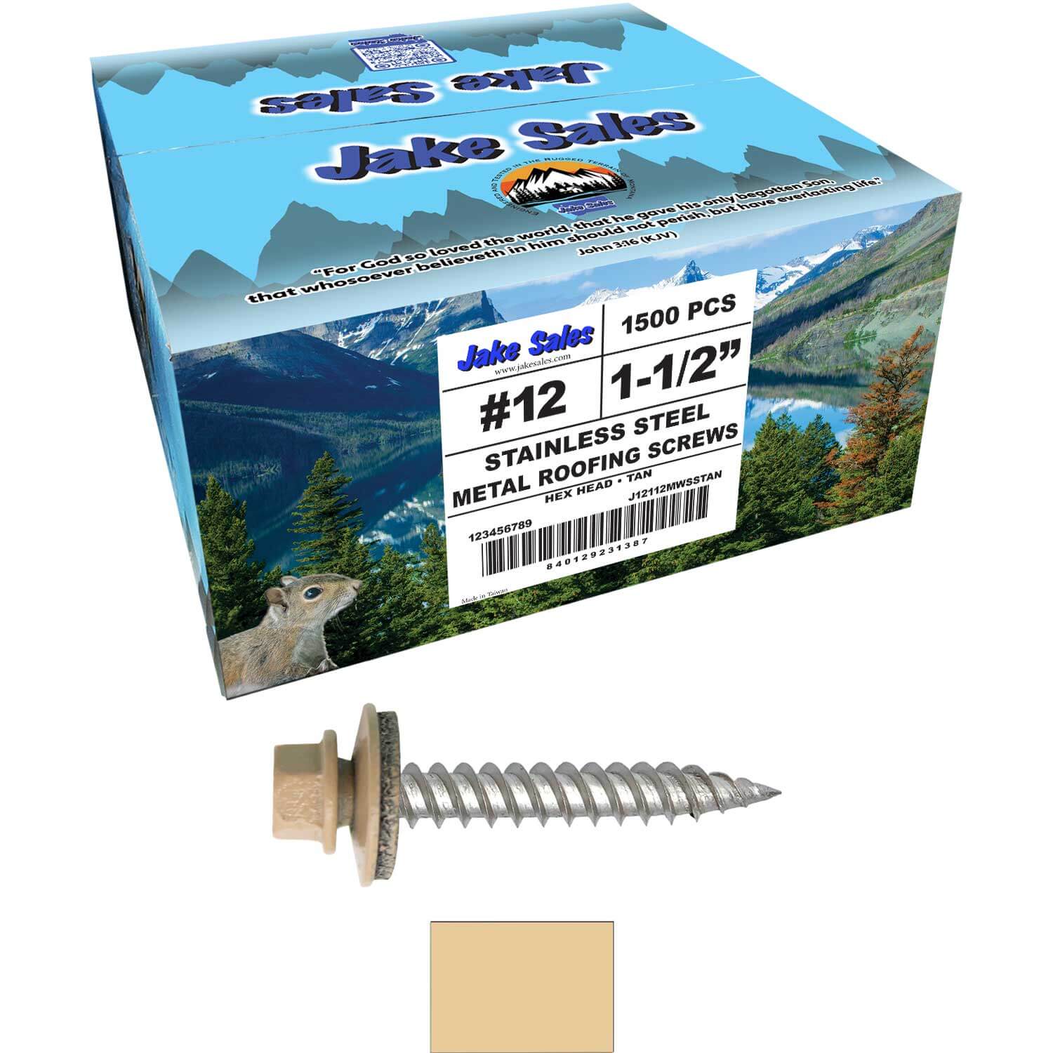 12 x 1-1/2" Stainless Steel Metal Roofing Screw - Hex Washer Head - Self starting/self tapping - EPDM washer. Colored head. - Image 83
