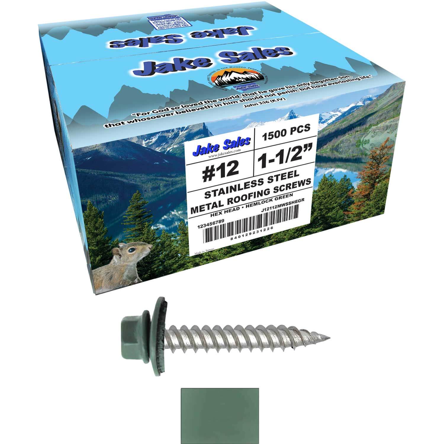 12 x 1-1/2" Stainless Steel Metal Roofing Screw - Hex Washer Head - Self starting/self tapping - EPDM washer. Colored head. - Image 89