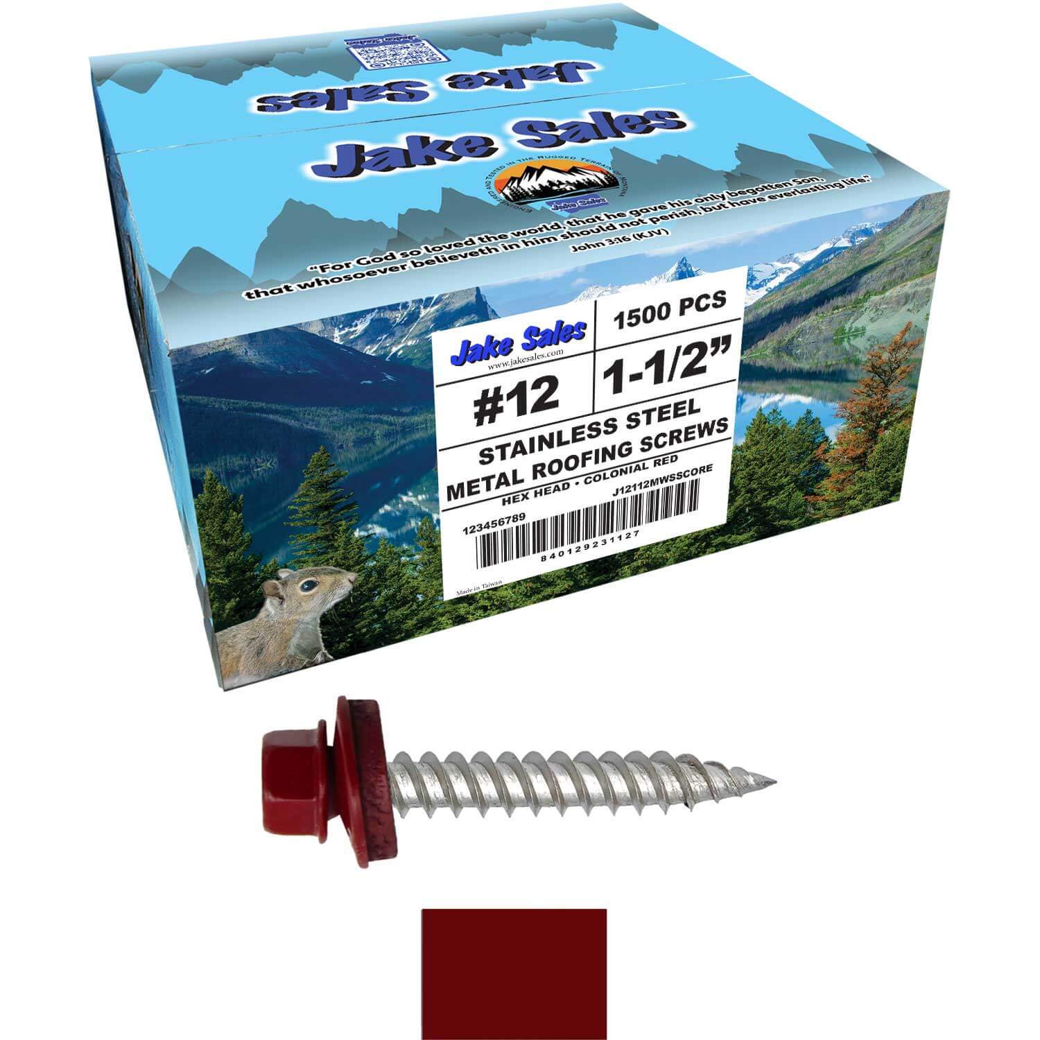 12 x 1-1/2" Stainless Steel Metal Roofing Screw - Hex Washer Head - Self starting/self tapping - EPDM washer. Colored head. - Image 91