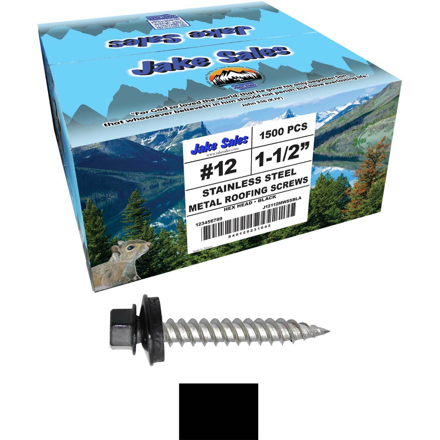 12 x 1-1/2" Stainless Steel Metal Roofing Screw - Hex Washer Head - Self starting/self tapping - EPDM washer. Colored head. - Image 93