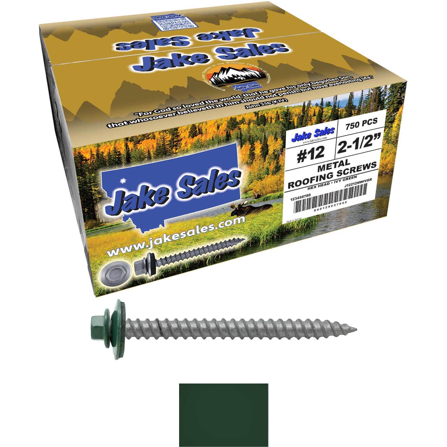 #12 x 2-1/2" RE-GRIP METAL ROOFING SCREWS - Hex Washer Head - Self starting/self tapping - EPDM washer. Colored head. - Image 48