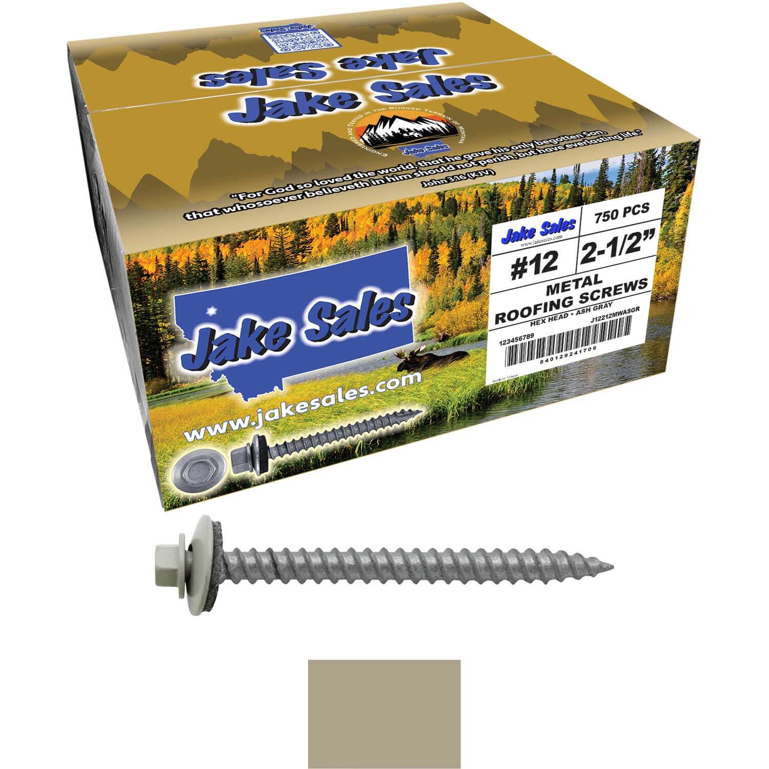 #12 x 2-1/2" RE-GRIP METAL ROOFING SCREWS - Hex Washer Head - Self starting/self tapping - EPDM washer. Colored head. - Image 61