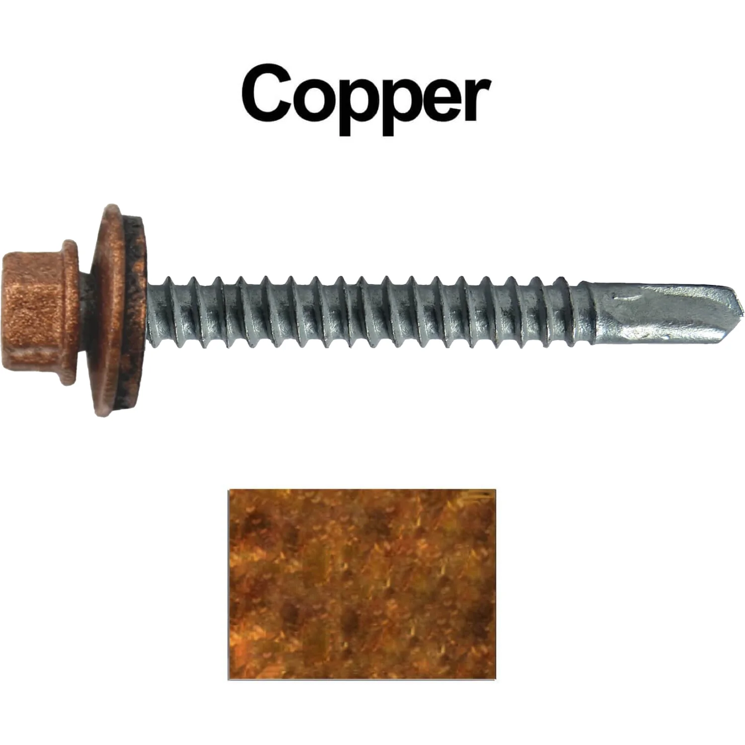 #12 x 2-1/2" Metal to Metal Type #3 Metal Roofing Screws - Hex Head Drill Point - 9/16" EPDM Washer. Colored head. - Image 15
