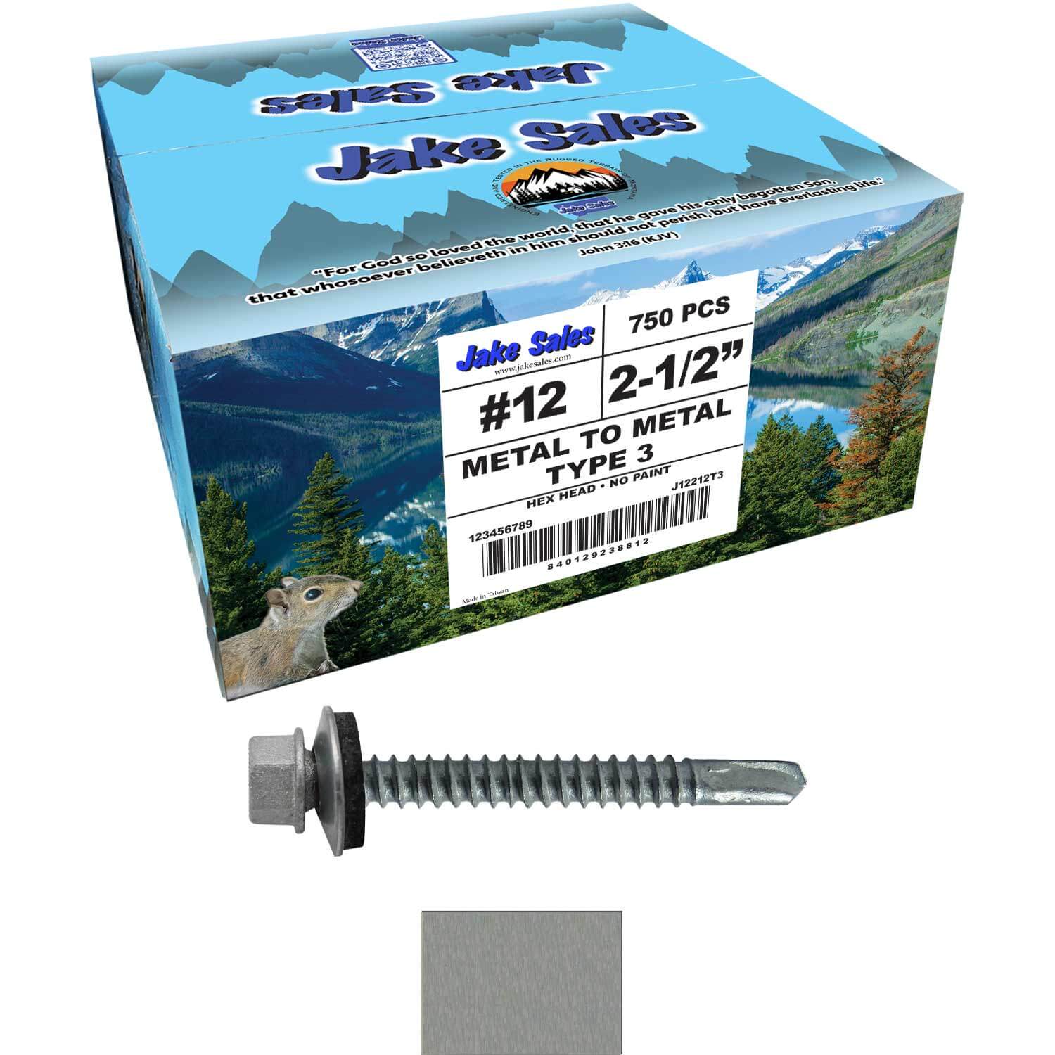 #12 x 2-1/2" Metal to Metal Type #3 Metal Roofing Screws - Hex Head Drill Point - 9/16" EPDM Washer. Colored head. - Image 43