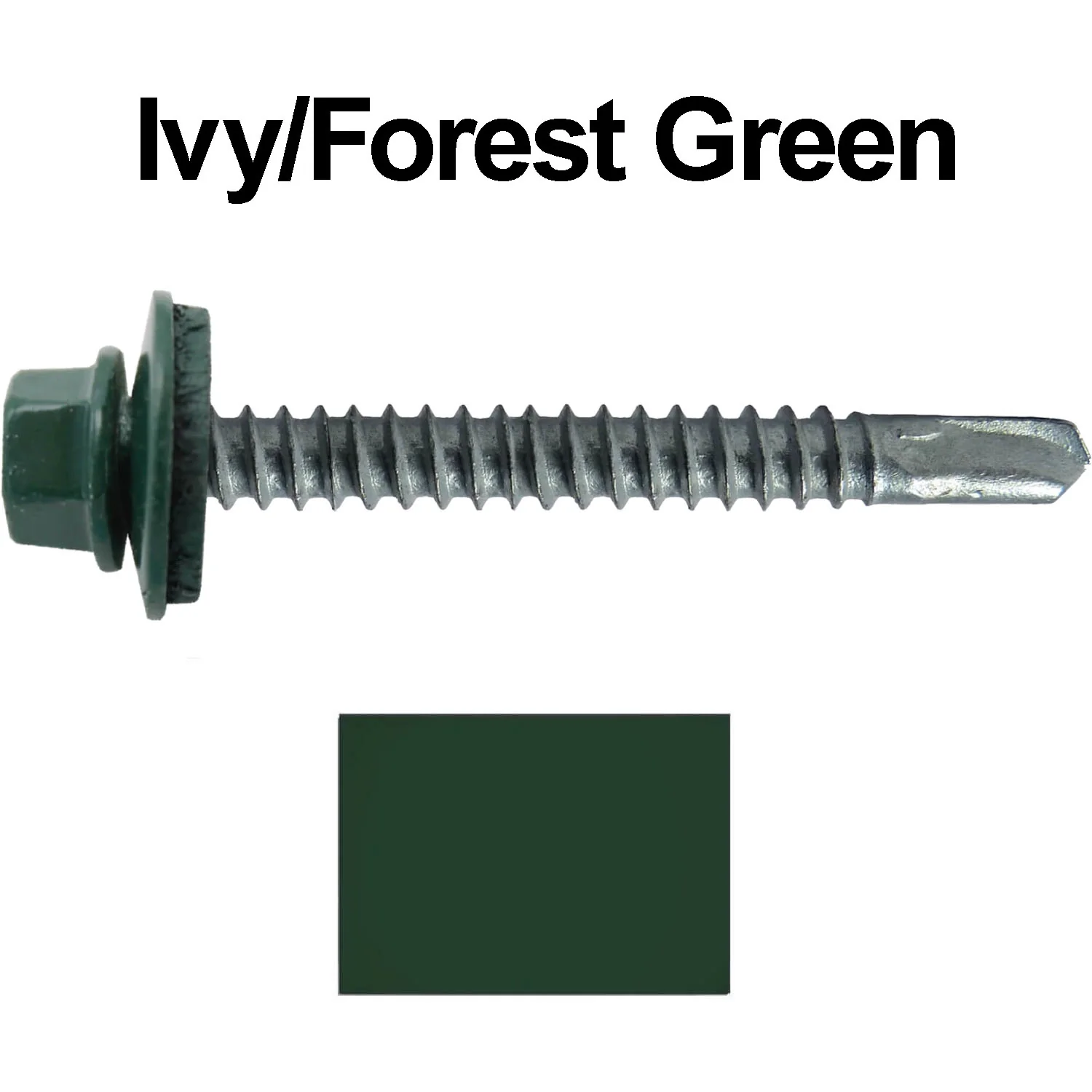 #12 x 2-1/2" Metal to Metal Type #3 Metal Roofing Screws - Hex Head Drill Point - 9/16" EPDM Washer. Colored head. - Image 95
