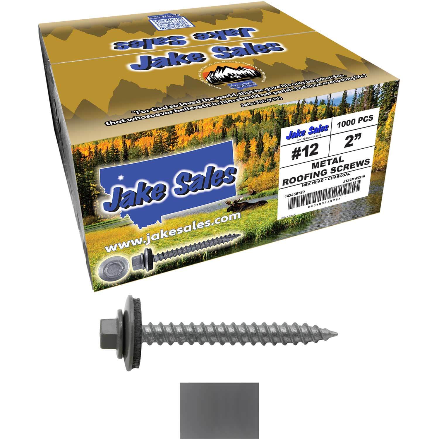 #12 x 2" RE-GRIP METAL ROOFING SCREWS - Hex Washer Head - Self starting/self tapping - EPDM washer. Colored head. - Image 102