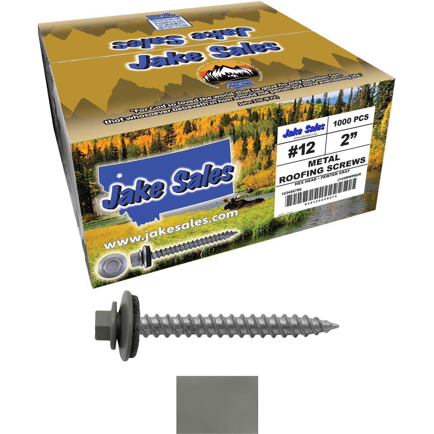 #12 x 2" RE-GRIP METAL ROOFING SCREWS - Hex Washer Head - Self starting/self tapping - EPDM washer. Colored head. - Image 78