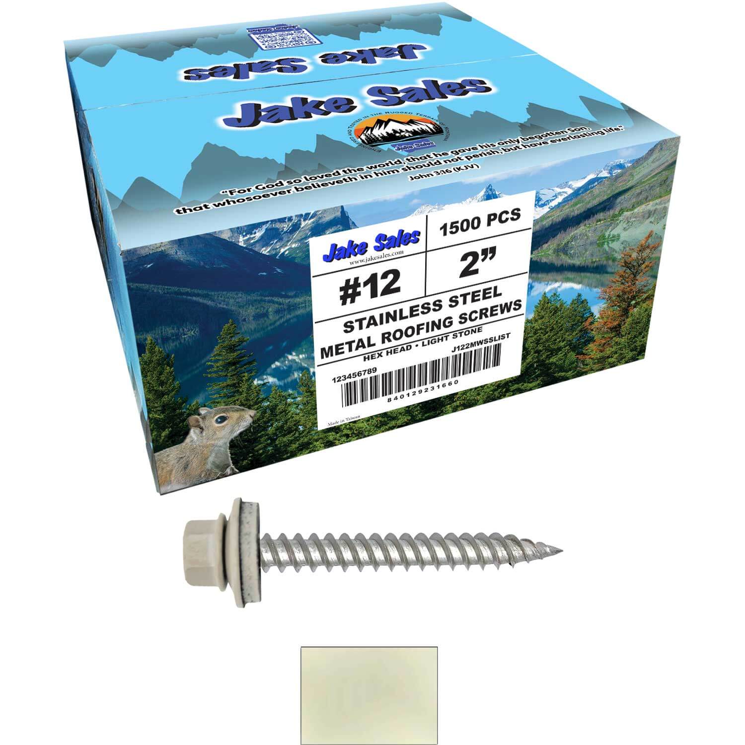 12 x 2"  Stainless Steel Metal Roofing Screw - Hex ReGrip Washer Head - Self starting/self tapping - EPDM washer. Colored head. - Image 102