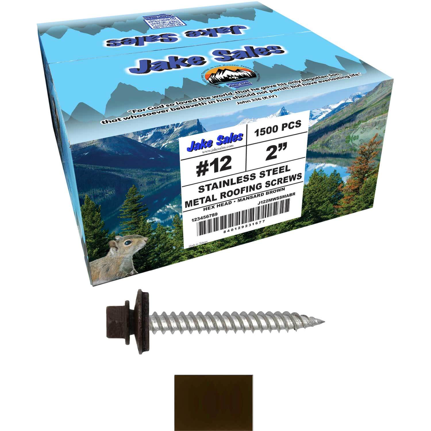 12 x 2"  Stainless Steel Metal Roofing Screw - Hex ReGrip Washer Head - Self starting/self tapping - EPDM washer. Colored head. - Image 104