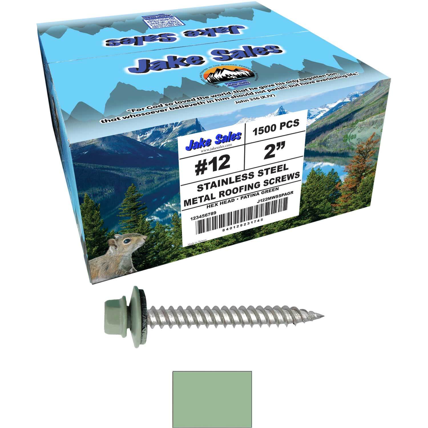 12 x 2"  Stainless Steel Metal Roofing Screw - Hex ReGrip Washer Head - Self starting/self tapping - EPDM washer. Colored head. - Image 110