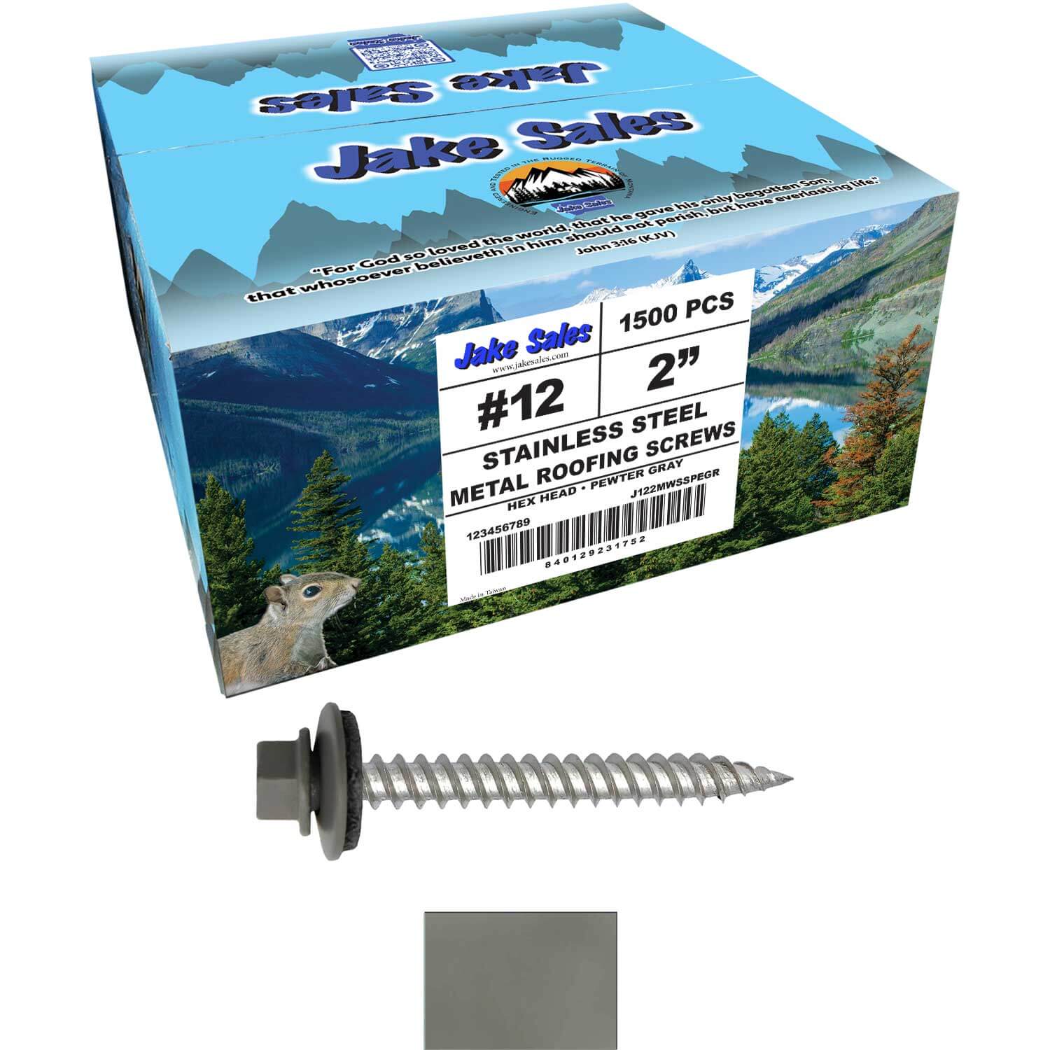 12 x 2"  Stainless Steel Metal Roofing Screw - Hex ReGrip Washer Head - Self starting/self tapping - EPDM washer. Colored head. - Image 113
