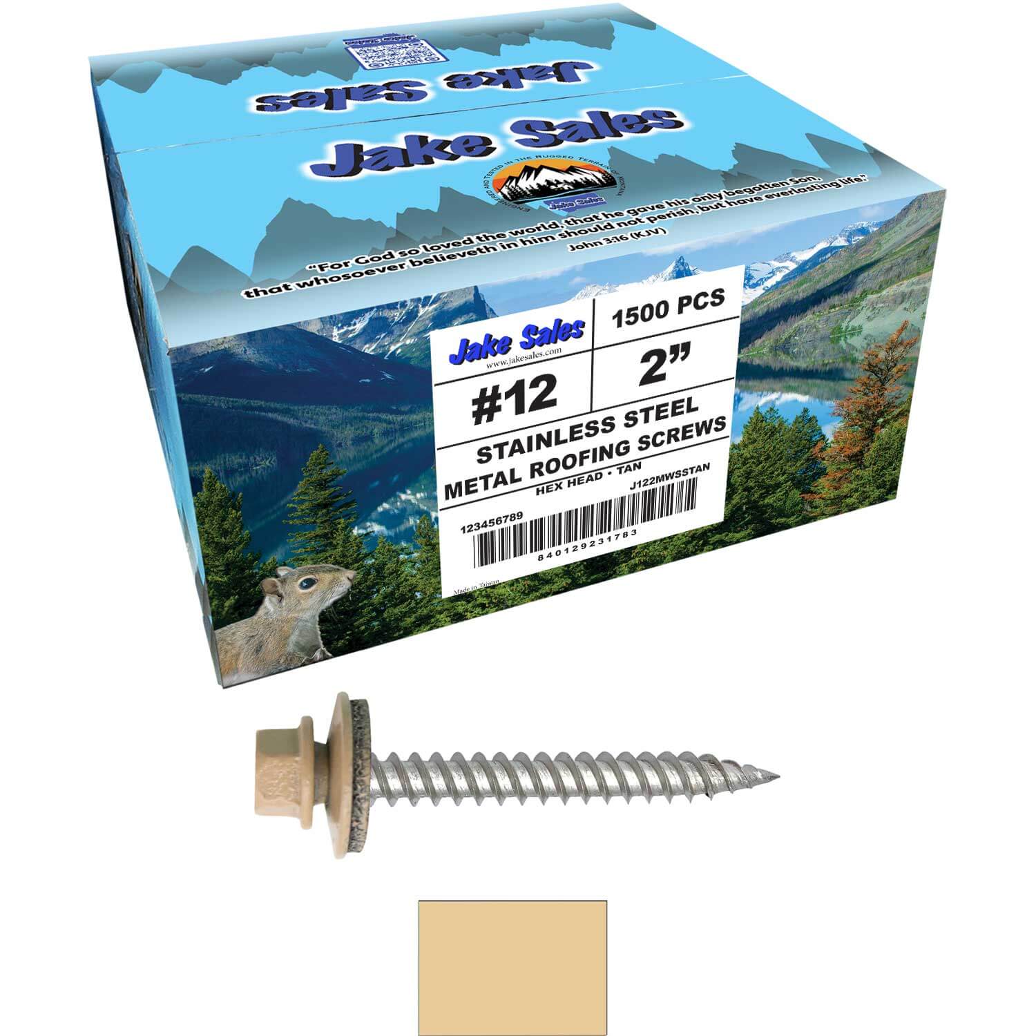 12 x 2"  Stainless Steel Metal Roofing Screw - Hex ReGrip Washer Head - Self starting/self tapping - EPDM washer. Colored head. - Image 123