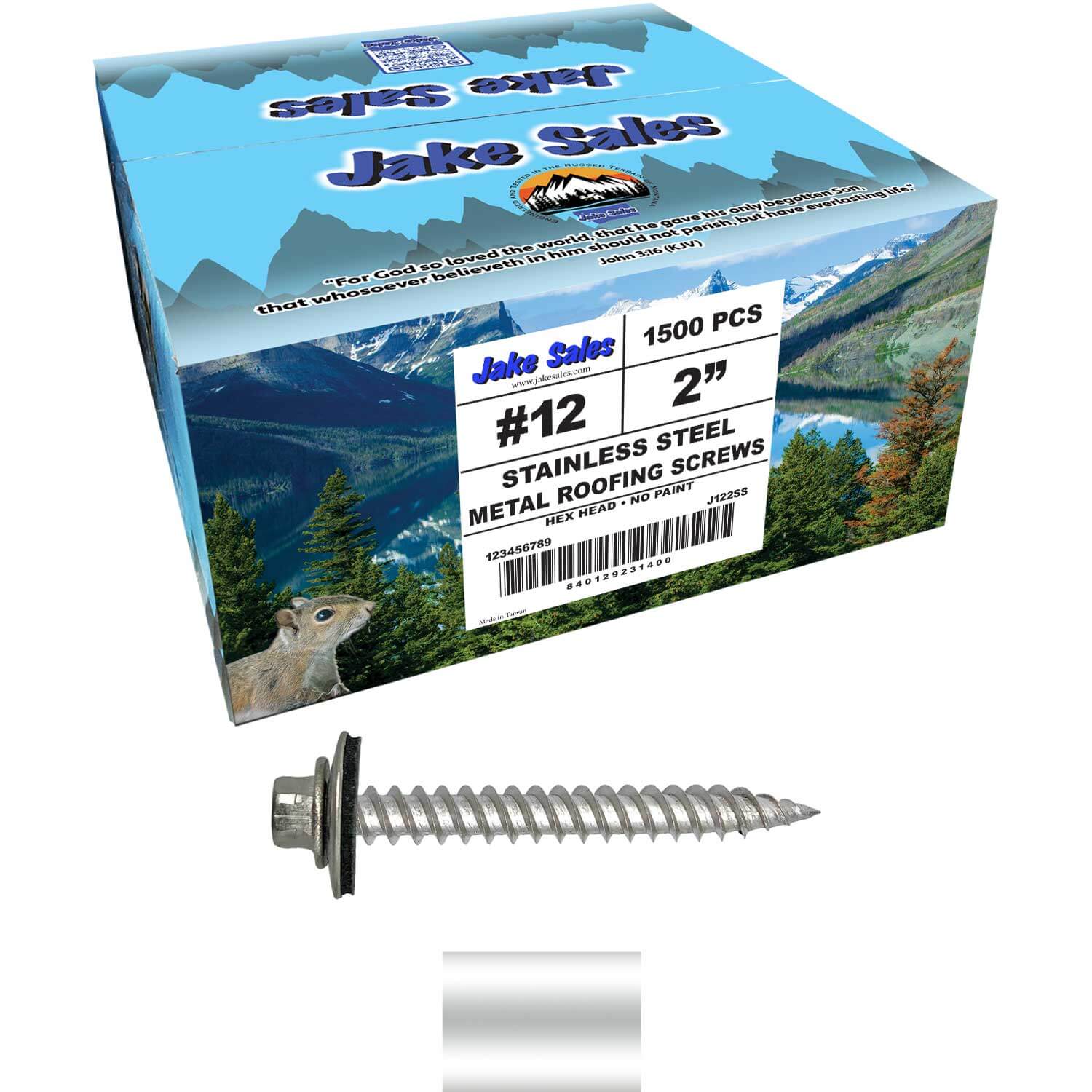 12 x 2"  Stainless Steel Metal Roofing Screw - Hex ReGrip Washer Head - Self starting/self tapping - EPDM washer. Colored head. - Image 44