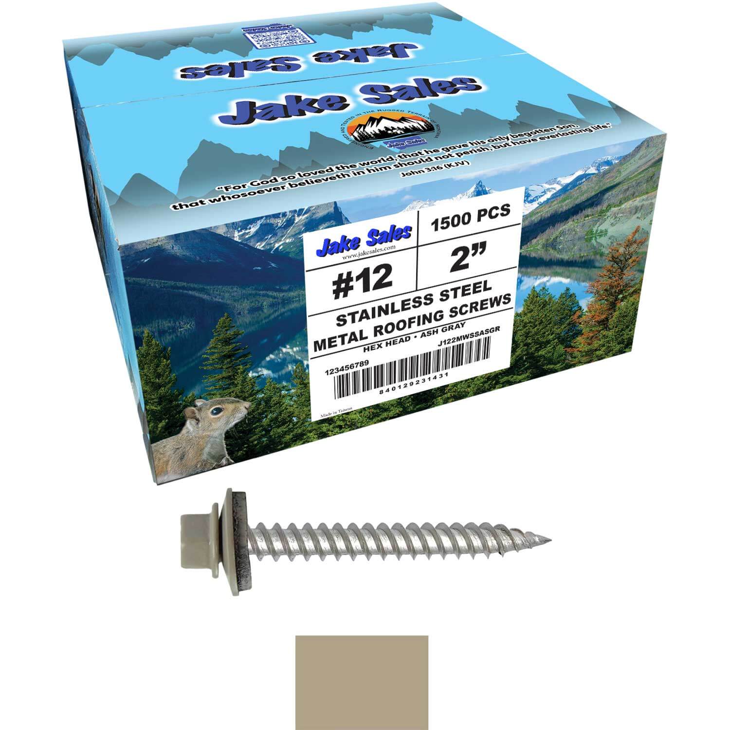 12 x 2"  Stainless Steel Metal Roofing Screw - Hex ReGrip Washer Head - Self starting/self tapping - EPDM washer. Colored head. - Image 51