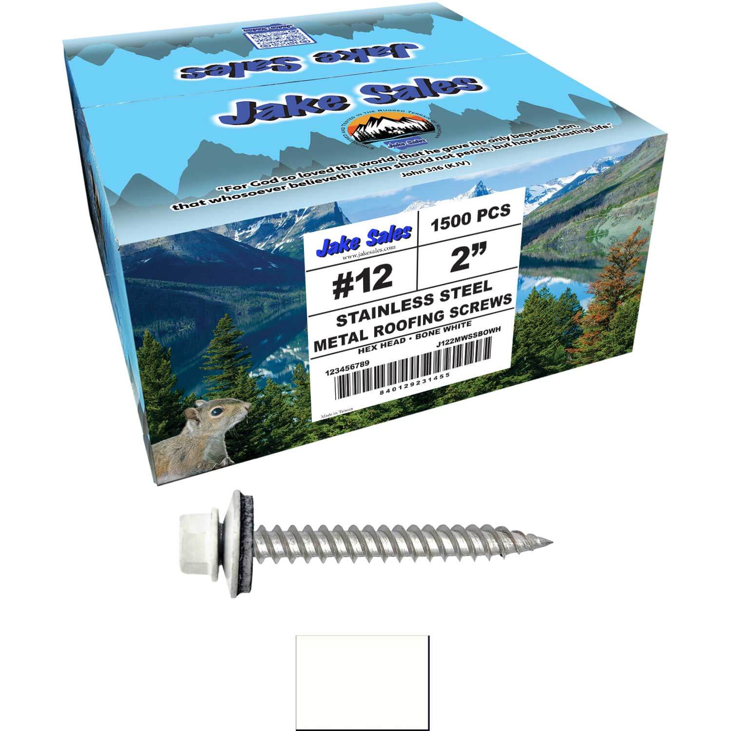12 x 2"  Stainless Steel Metal Roofing Screw - Hex ReGrip Washer Head - Self starting/self tapping - EPDM washer. Colored head. - Image 54