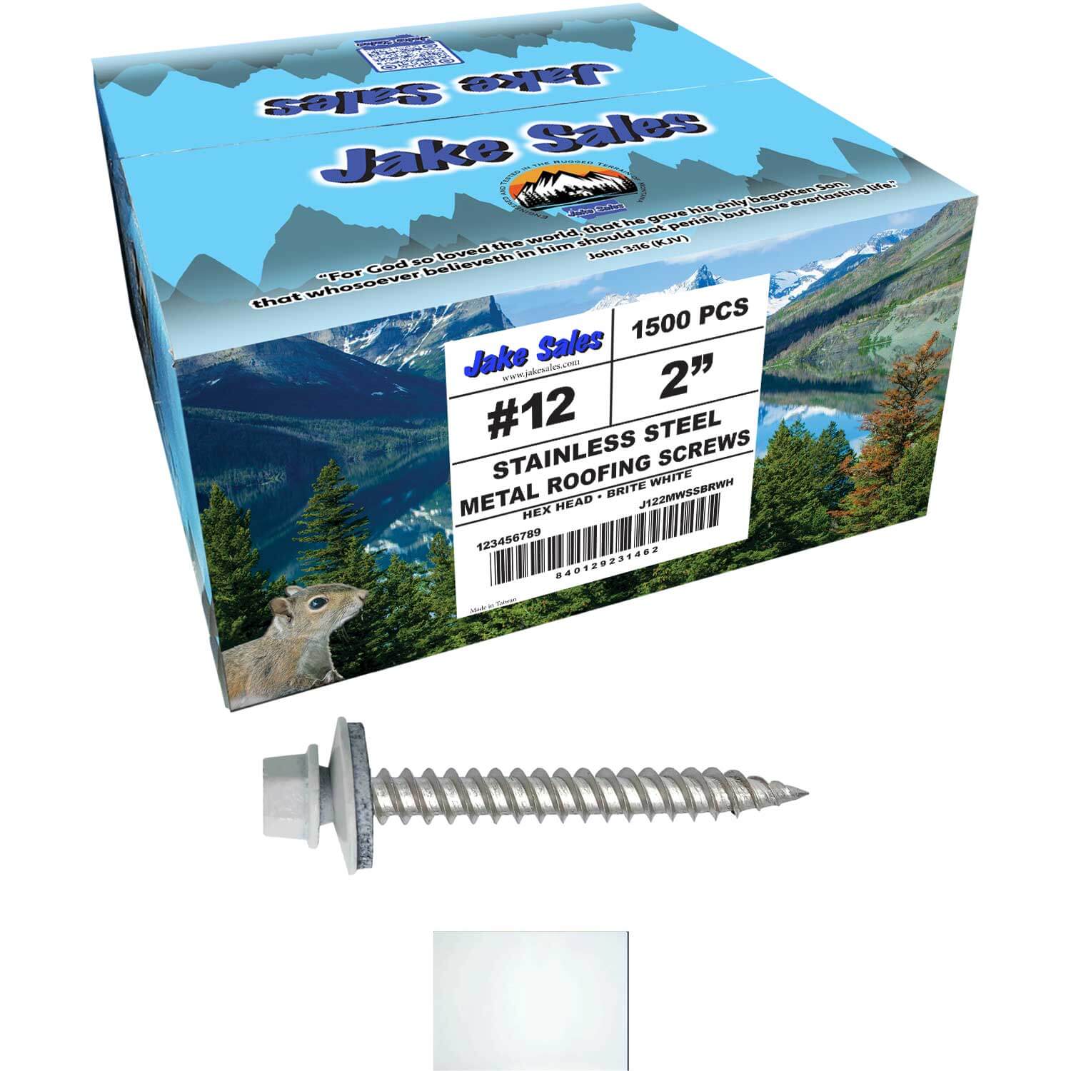 12 x 2"  Stainless Steel Metal Roofing Screw - Hex ReGrip Washer Head - Self starting/self tapping - EPDM washer. Colored head. - Image 57