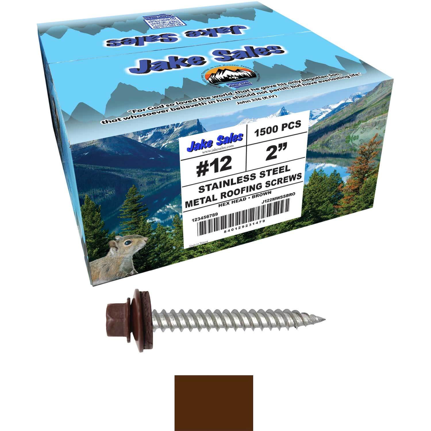 12 x 2"  Stainless Steel Metal Roofing Screw - Hex ReGrip Washer Head - Self starting/self tapping - EPDM washer. Colored head. - Image 58