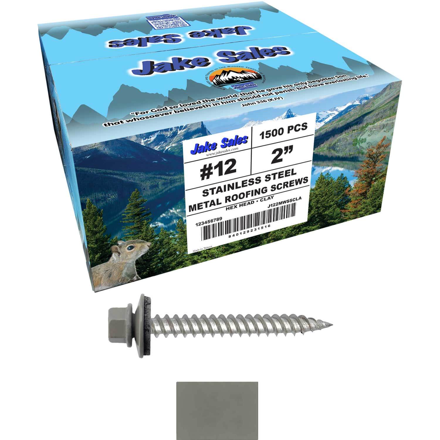 12 x 2"  Stainless Steel Metal Roofing Screw - Hex ReGrip Washer Head - Self starting/self tapping - EPDM washer. Colored head. - Image 66