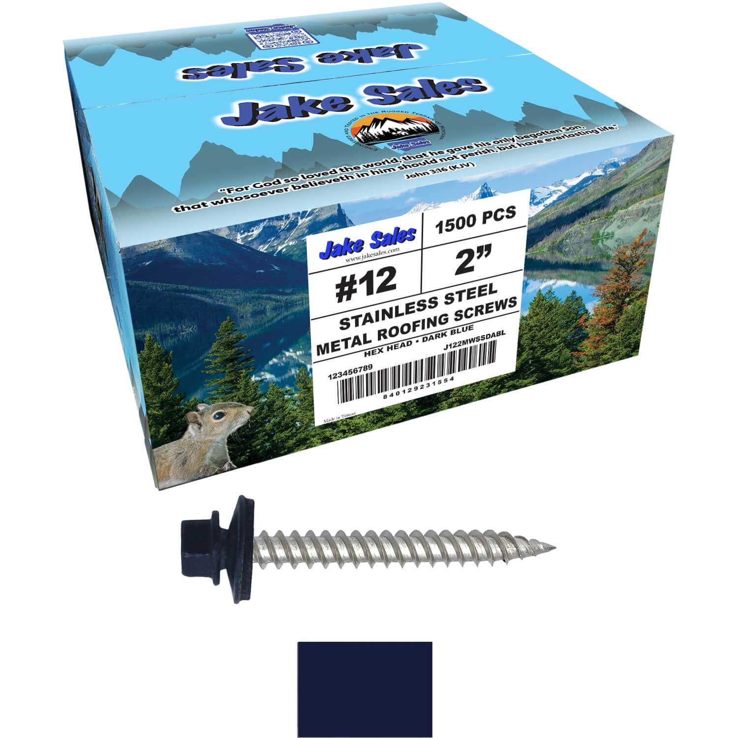 12 x 2"  Stainless Steel Metal Roofing Screw - Hex ReGrip Washer Head - Self starting/self tapping - EPDM washer. Colored head. - Image 74
