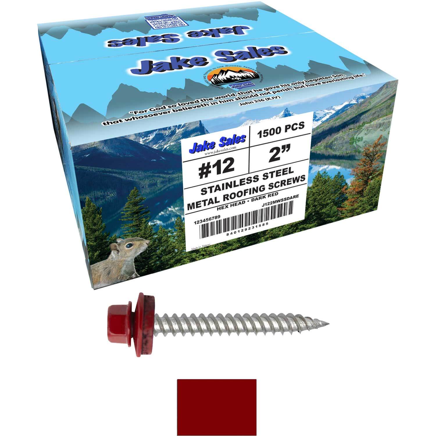 12 x 2"  Stainless Steel Metal Roofing Screw - Hex ReGrip Washer Head - Self starting/self tapping - EPDM washer. Colored head. - Image 81