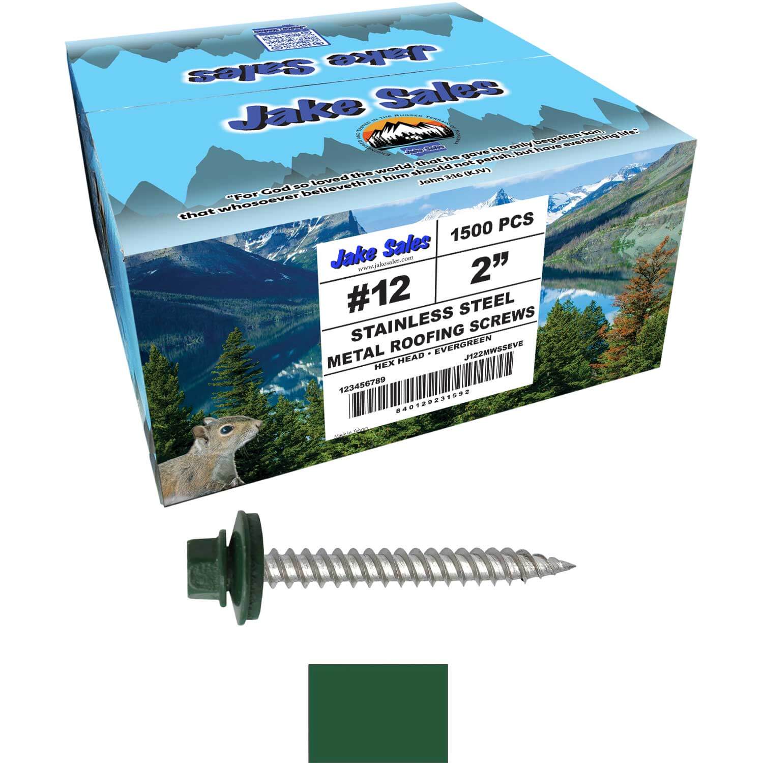 12 x 2"  Stainless Steel Metal Roofing Screw - Hex ReGrip Washer Head - Self starting/self tapping - EPDM washer. Colored head. - Image 83