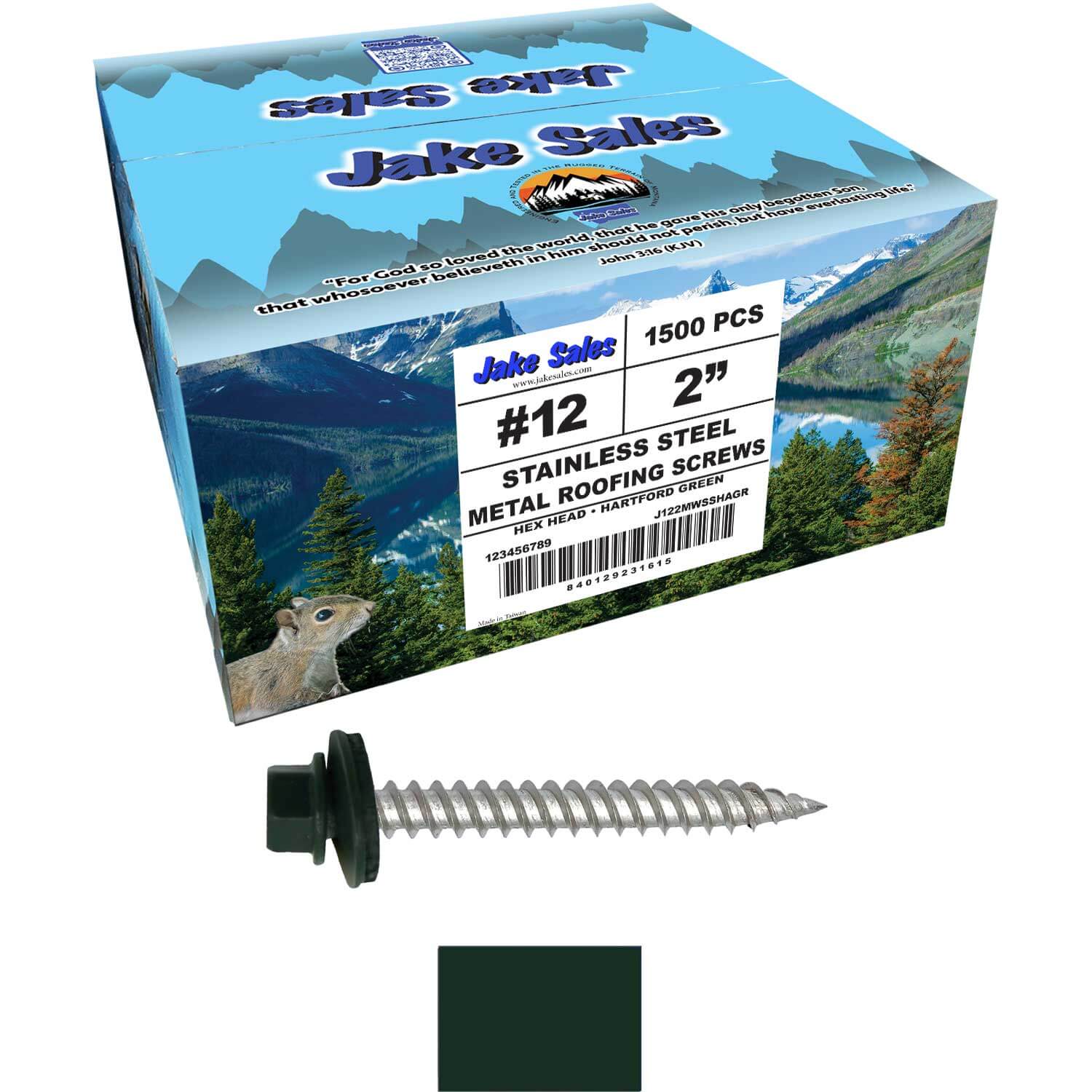 12 x 2"  Stainless Steel Metal Roofing Screw - Hex ReGrip Washer Head - Self starting/self tapping - EPDM washer. Colored head. - Image 88
