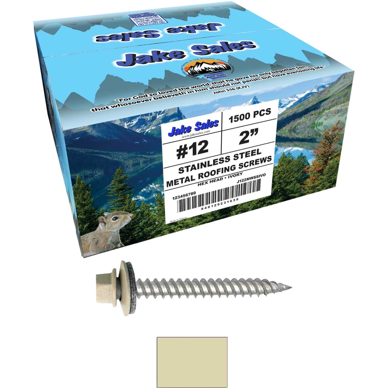 12 x 2"  Stainless Steel Metal Roofing Screw - Hex ReGrip Washer Head - Self starting/self tapping - EPDM washer. Colored head. - Image 95