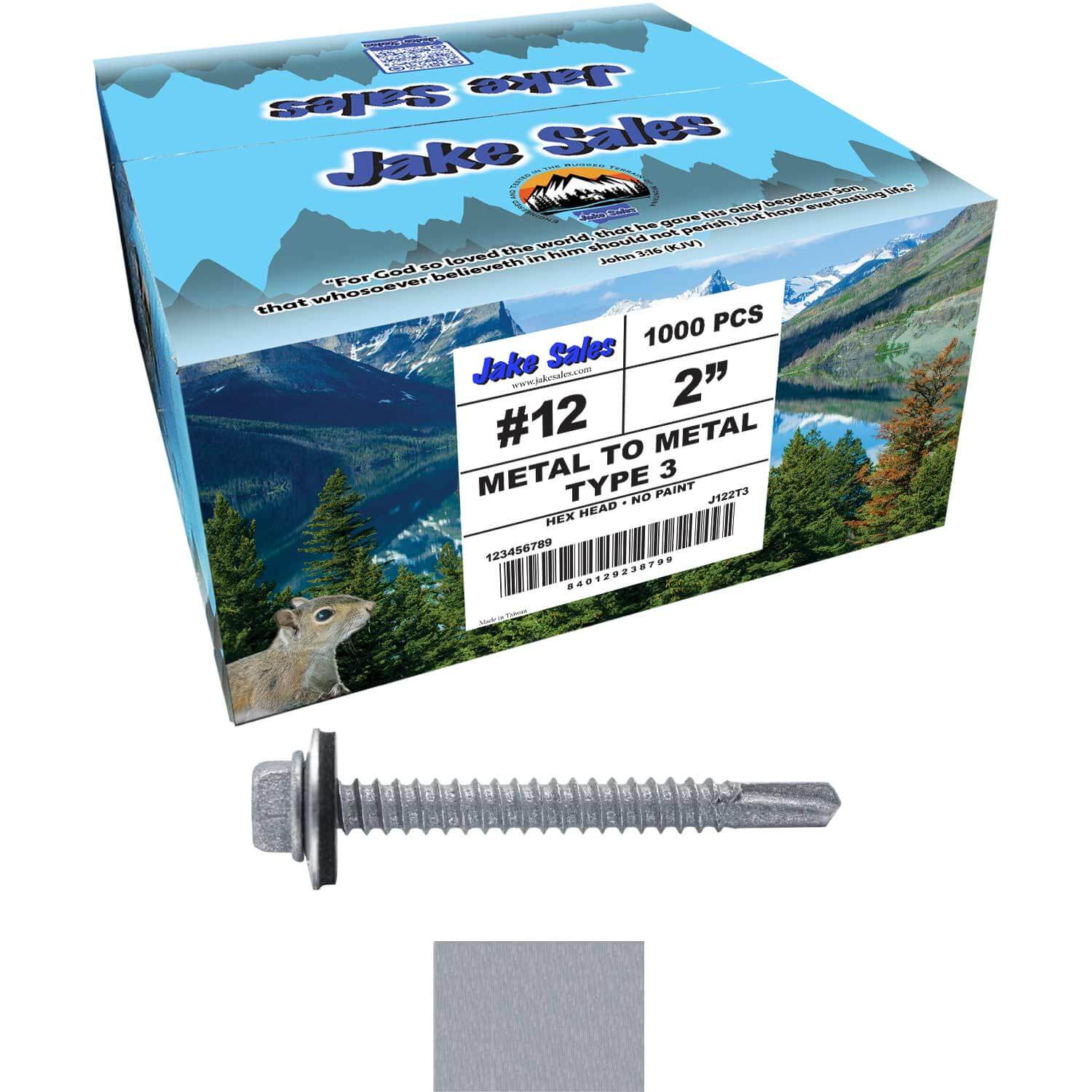 #12 x 2" Metal to Metal Type #3 Metal Roofing Screws - Hex Head Drill Point - 9/16" EPDM Washer. - Image 46