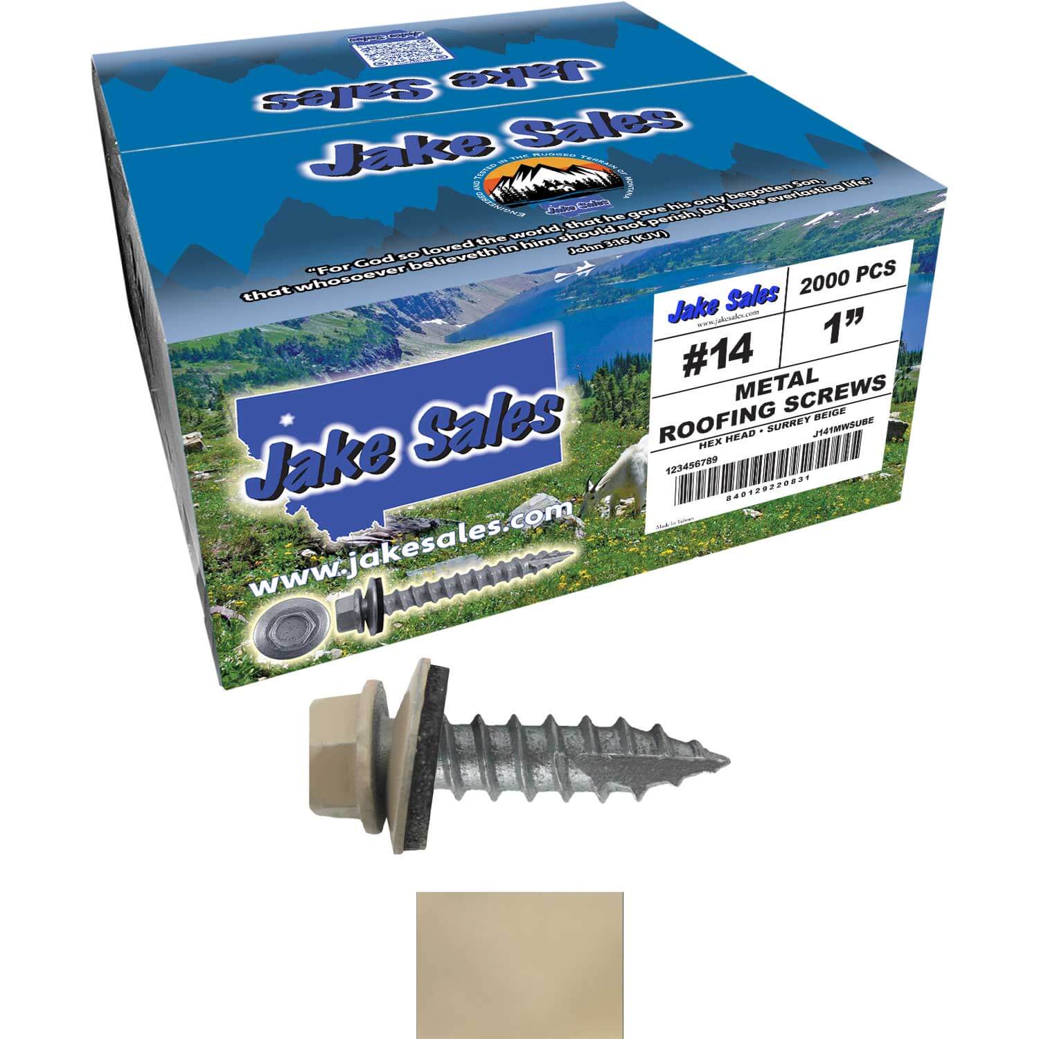 #14 x 1"  Metal ROOFING SCREWS - Hex Washer Head - Self starting/self tapping - EPDM washer. Colored head. - Image 115