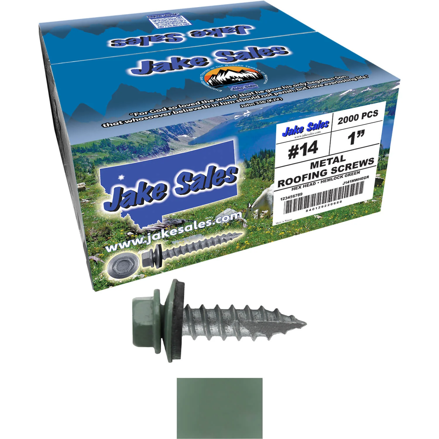 #14 x 1"  Metal ROOFING SCREWS - Hex Washer Head - Self starting/self tapping - EPDM washer. Colored head. - Image 121